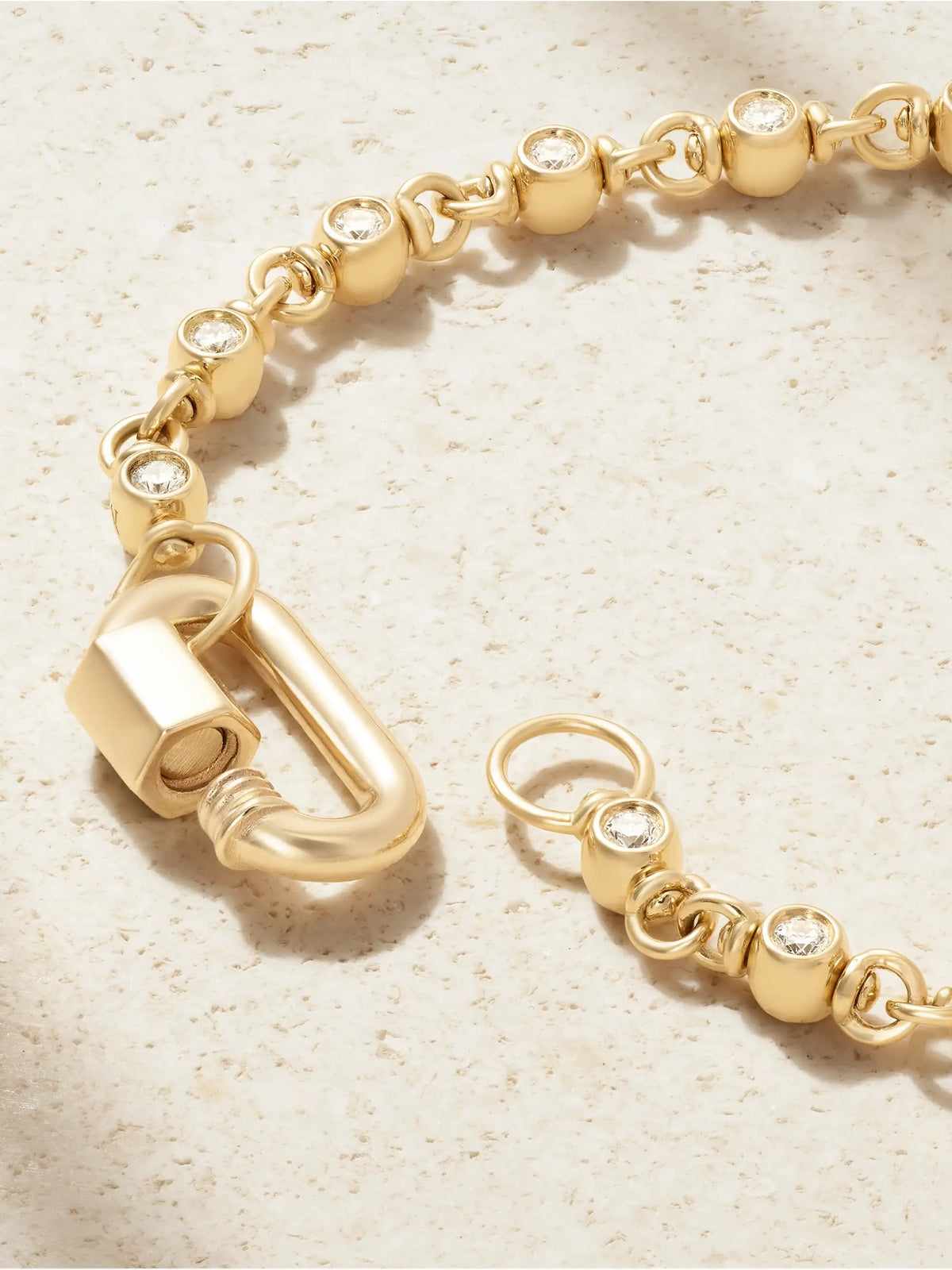Chubby Babylock + Small Canned Chain 18-karat Gold Diamond Bracelet