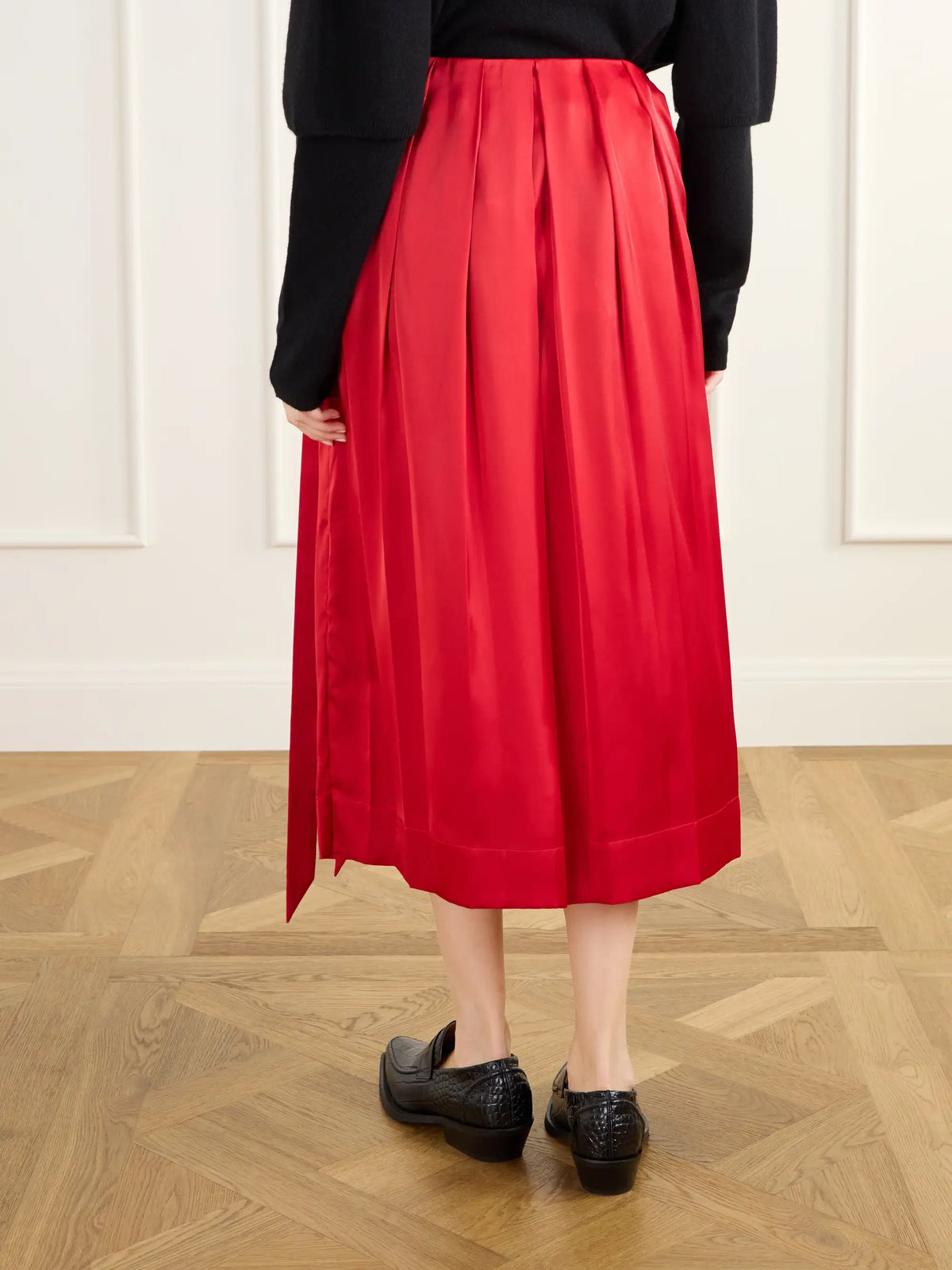 Simone Rocha Pleated Sheer Satin Midi Skirt