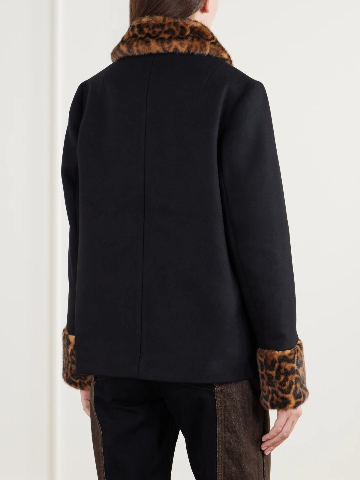 RIXO Aldith Leopard Plush-trimmed Melton Wool-blend Jacket