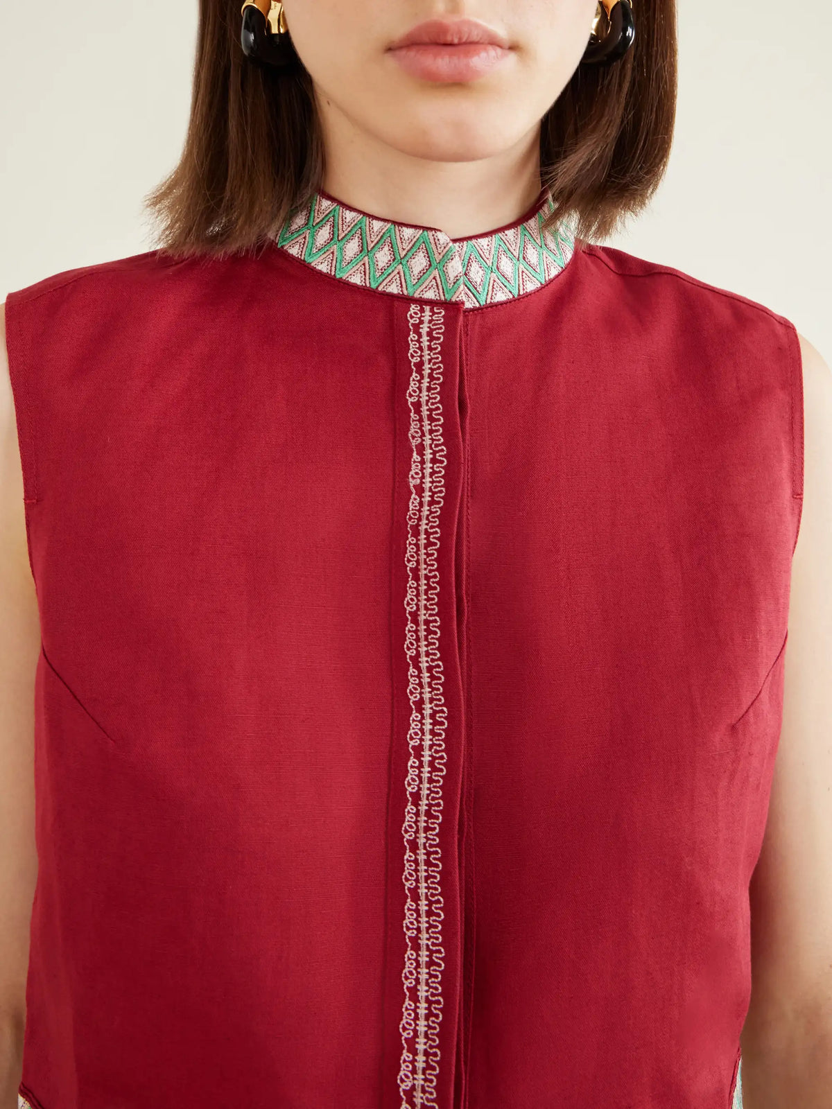 Emporio Sirenuse Embroidered Linen And Cotton-blend Blouse