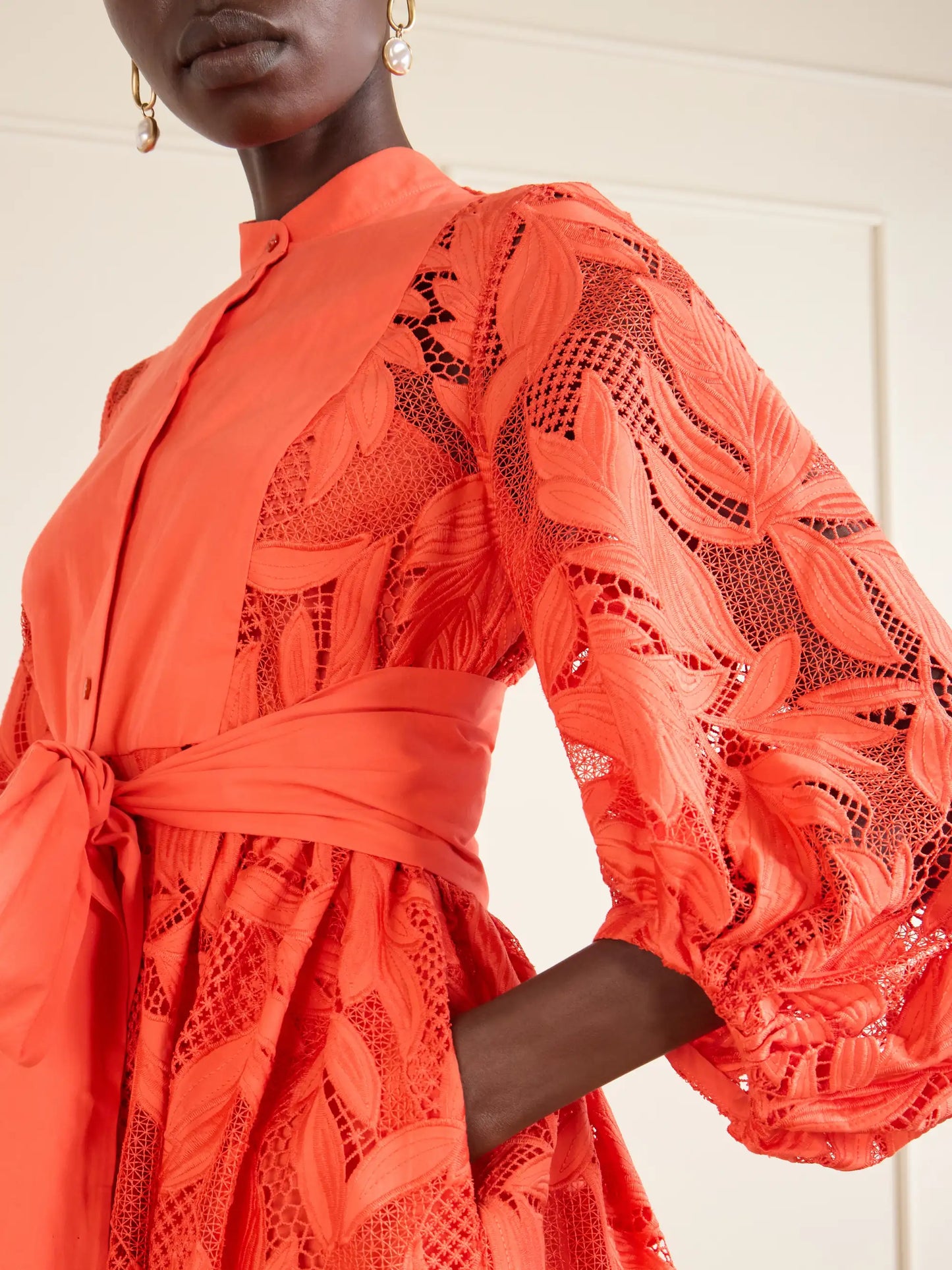 Bow-detailed Embroidered Poplin And Lace Midi Dress