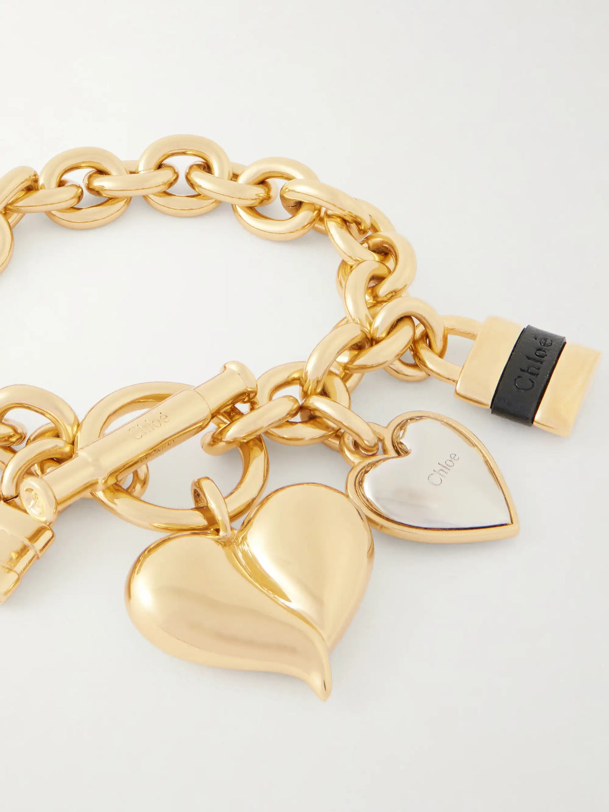 Logo-detailed Leather-trimmed Gold And Silver-tone Charm Bracelet