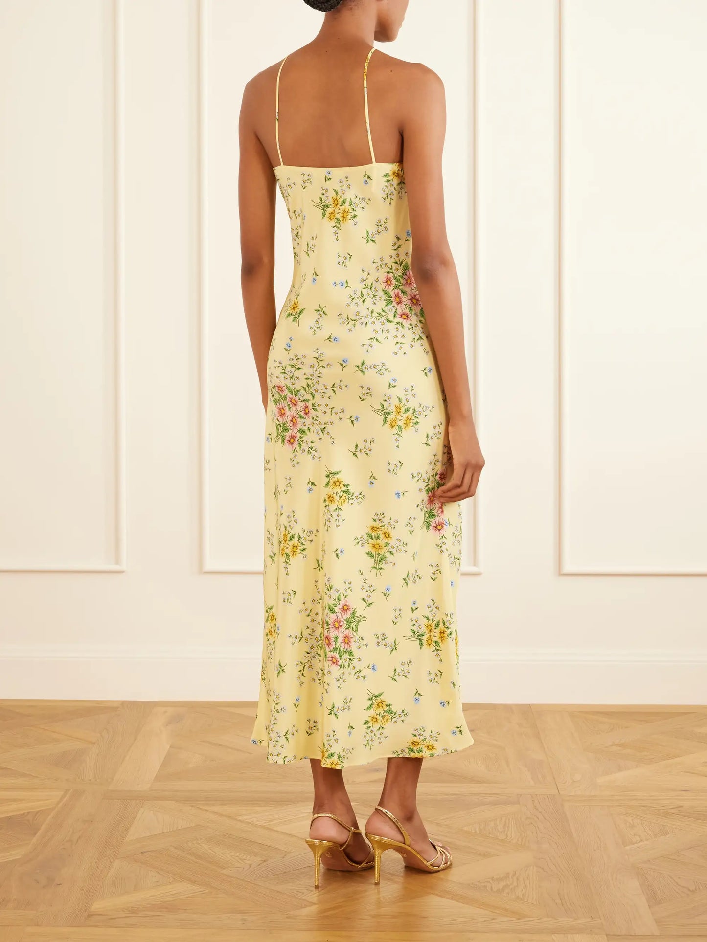 Floral-print Bow-detailed Halterneck Silk-crepe Midi Dress