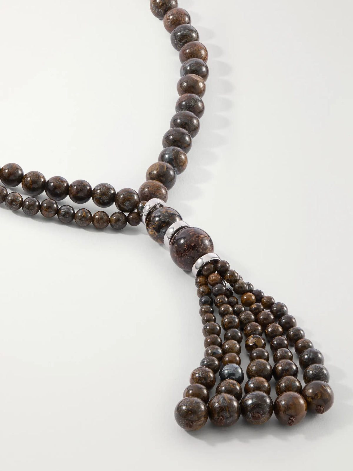 Venice Opera Tasseled Sterling Silver Bronzite Necklace