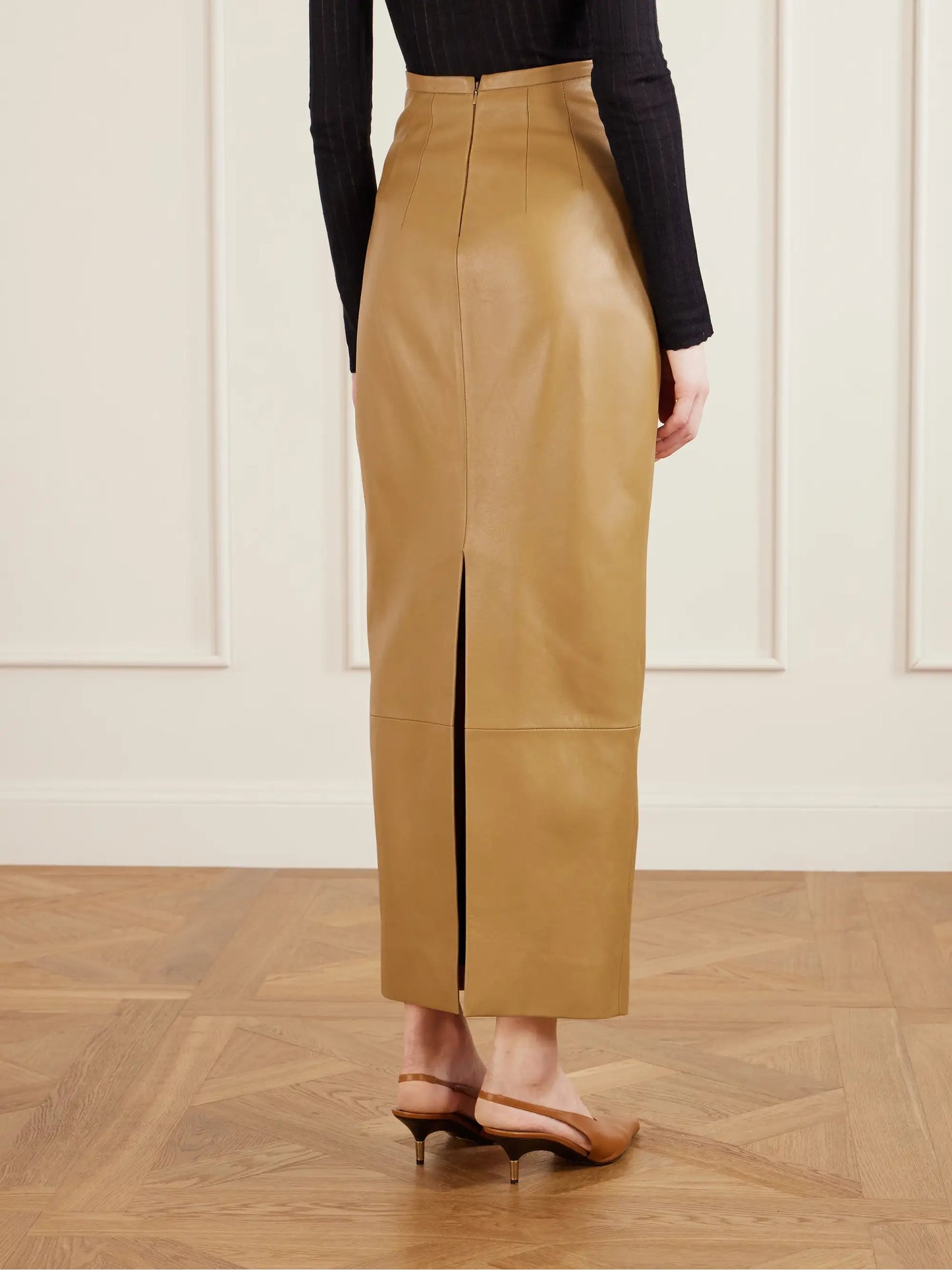 Winton Paneled Leather Midi Skirt