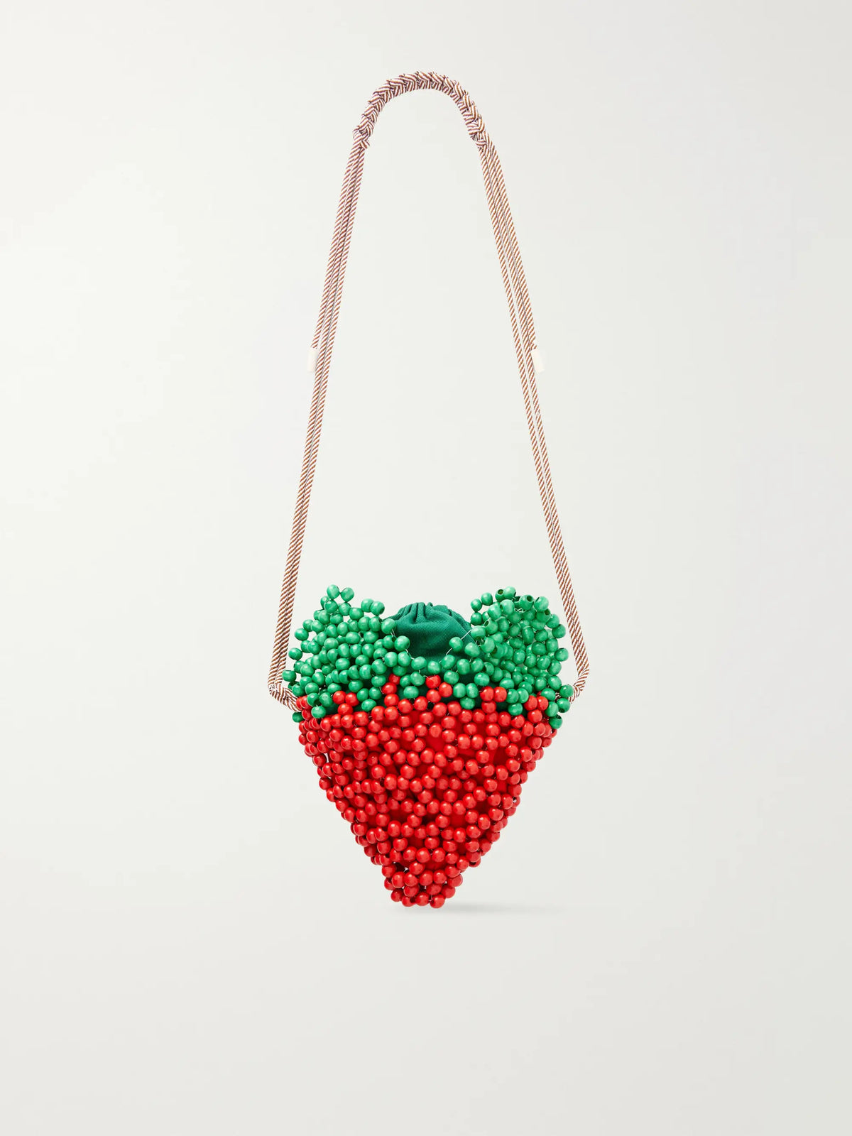 Strawberry Beaded Wood Shoulder Bag