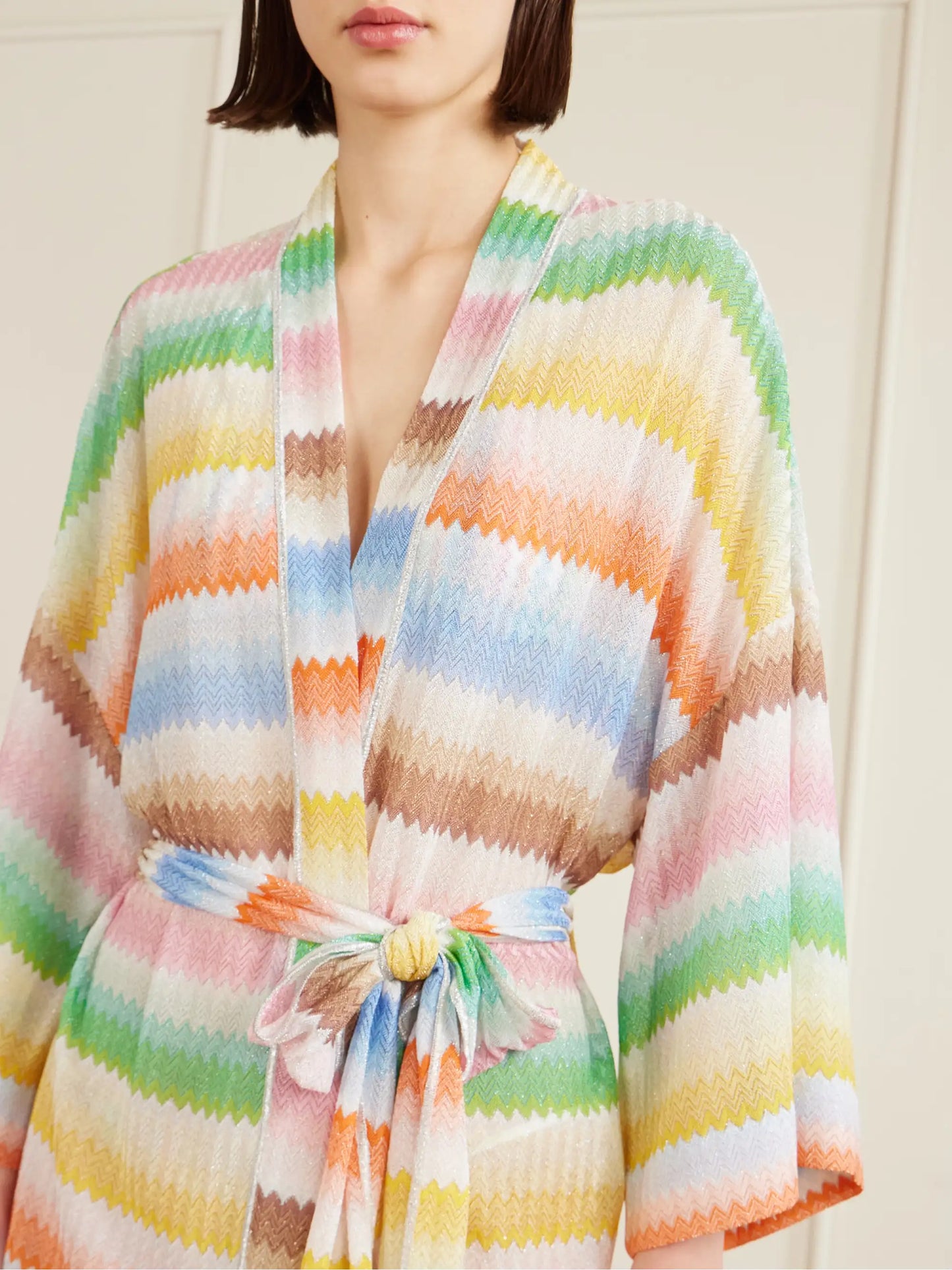 Mare Belted Striped Metallic Crochet-knit Cover-up