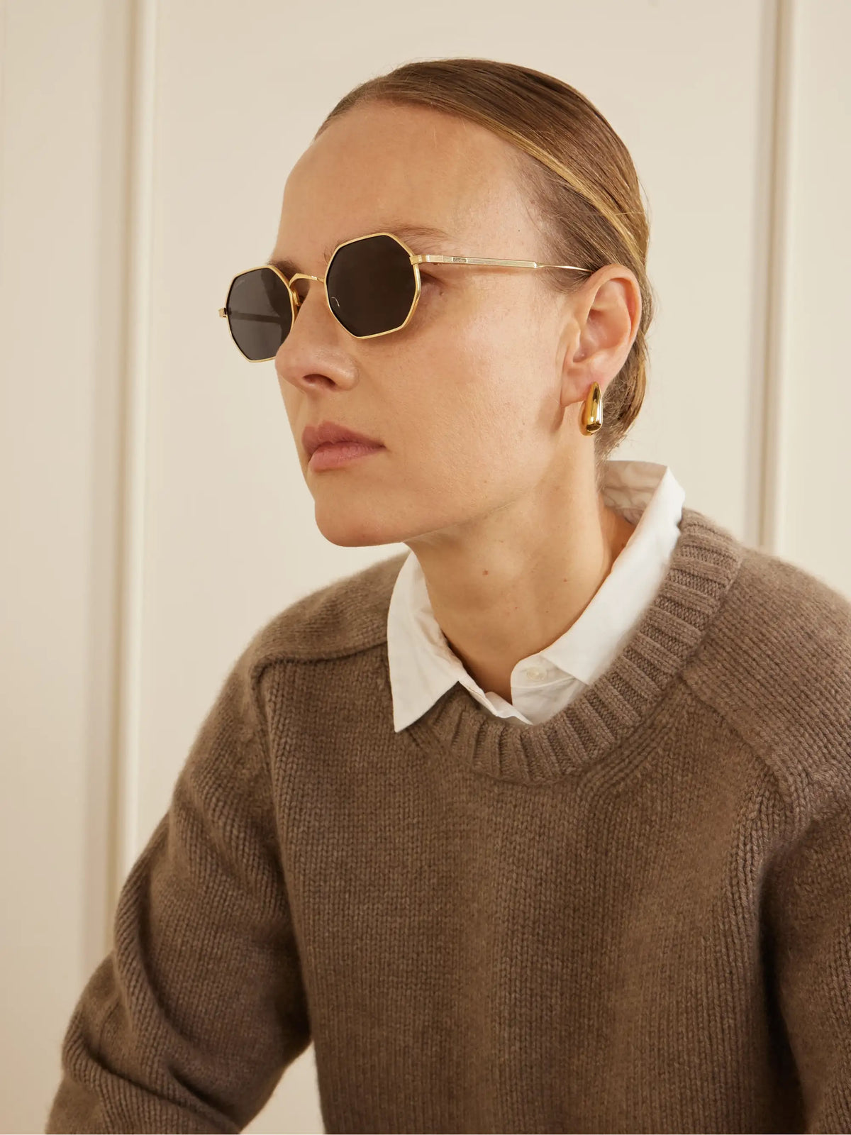 Octagon-frame Gold-tone Sunglasses