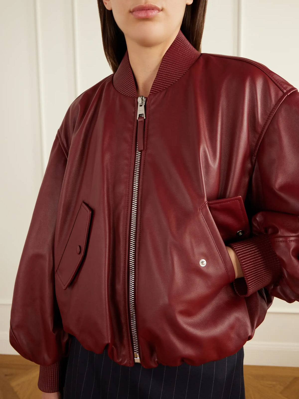 Givenchy Cropped Gathered Leather Bomber Jacket