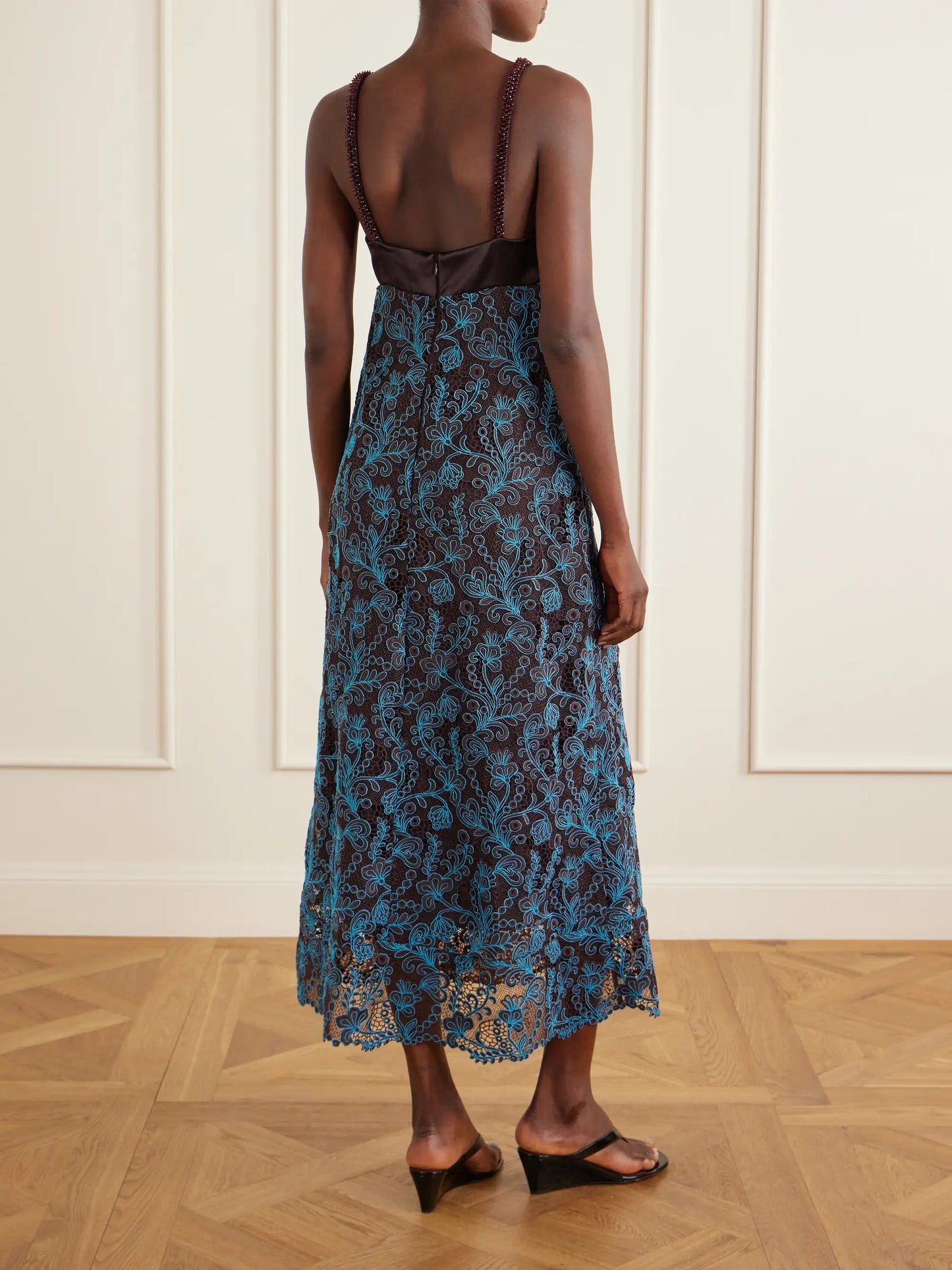 Francine Bead-embellished Satin-trimmed Guipure Lace Midi Dress