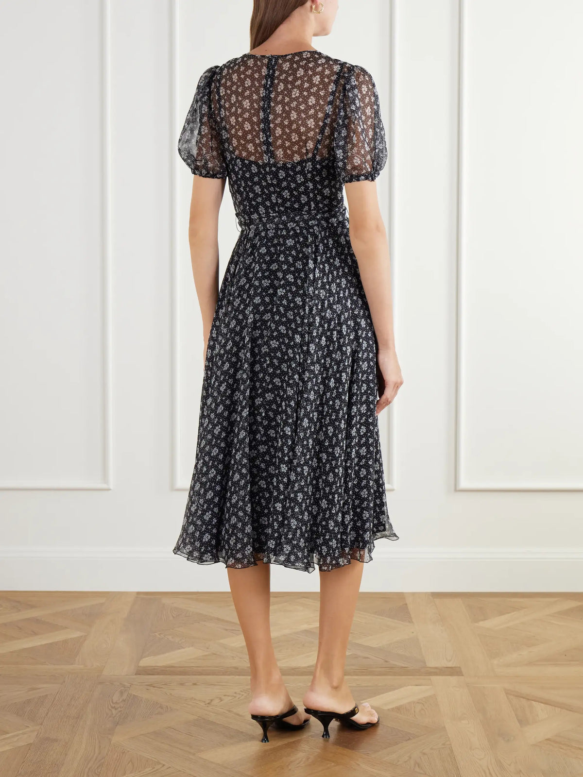 Dolce & Gabbana Tie-detailed Floral-print Silk-blend Georgette Midi Dress