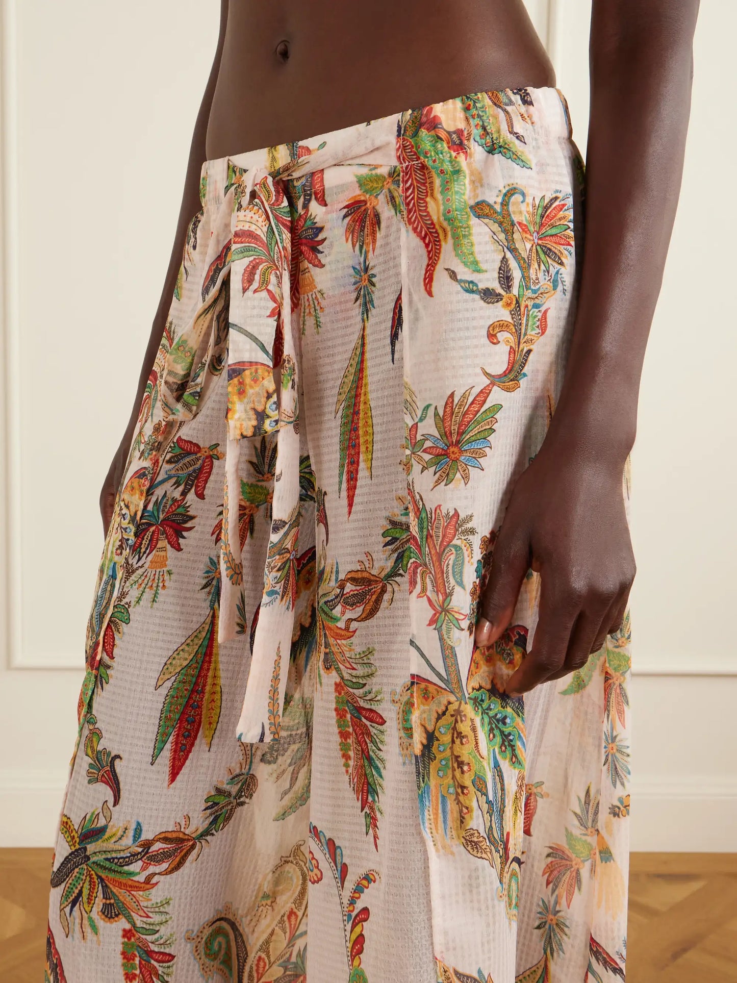 Belted Tiered Paisley And Floral-print Satin Wide-leg Pants