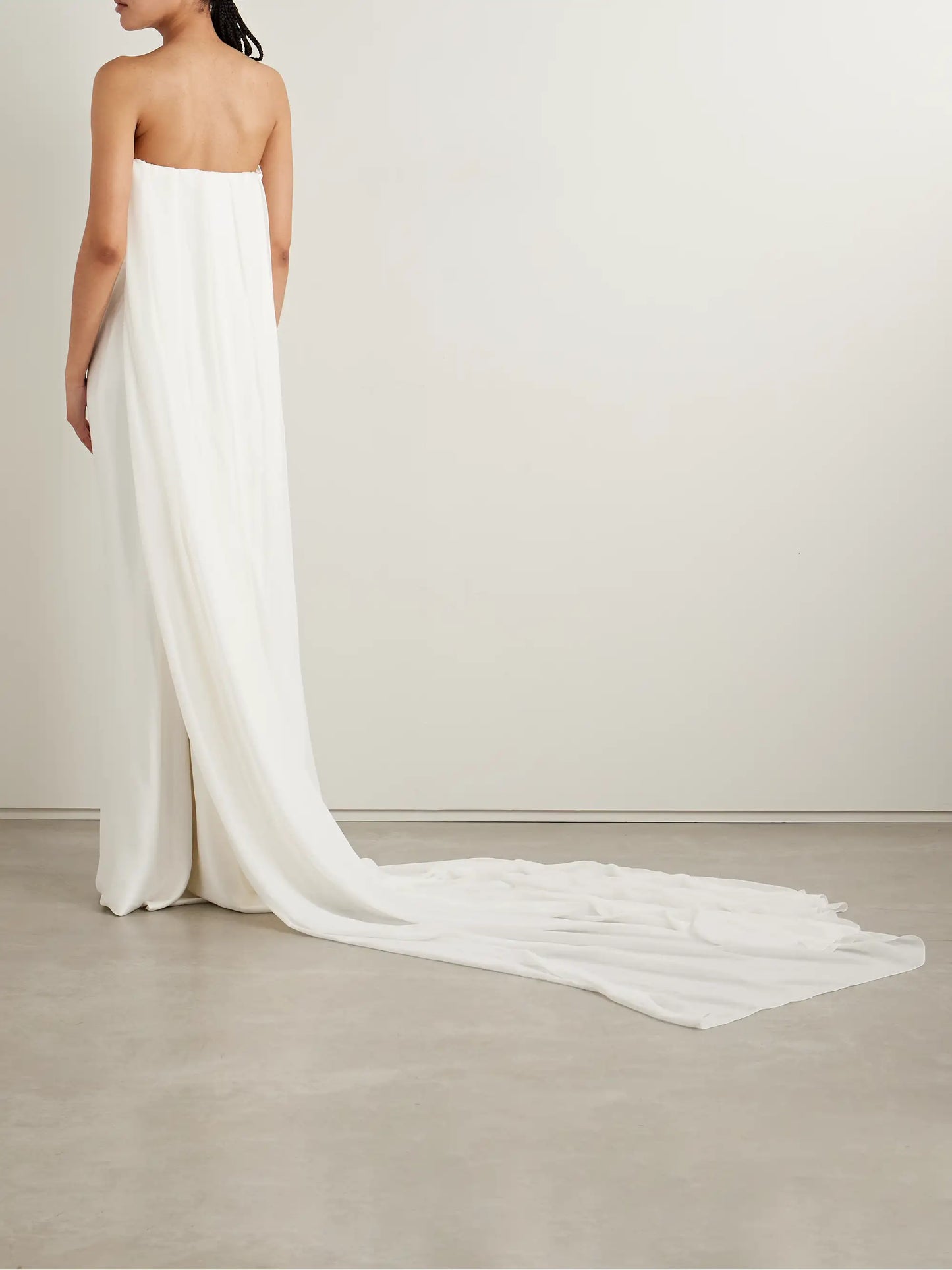 Galaxy Cape-effect Strapless Organic Silk Chiffon-trimmed Satin Gown