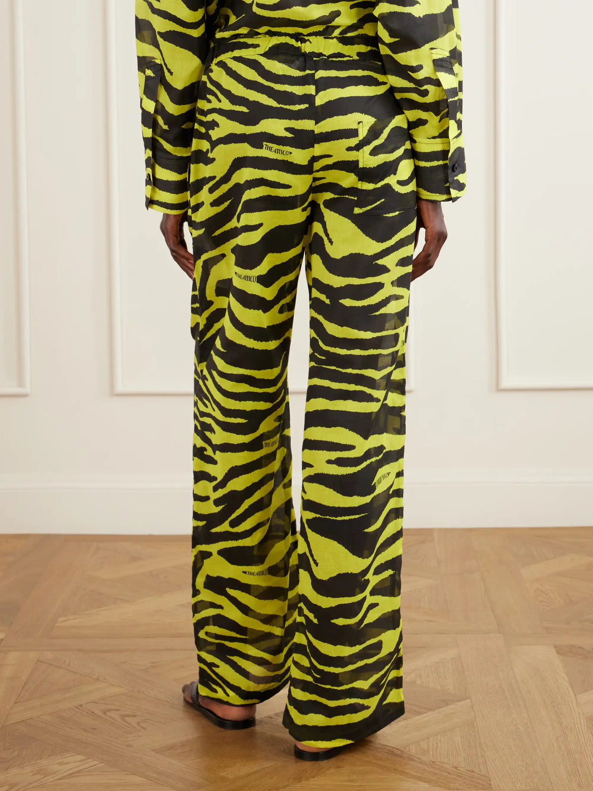 Zebra-print Cotton Mid-rise Wide-leg Pants