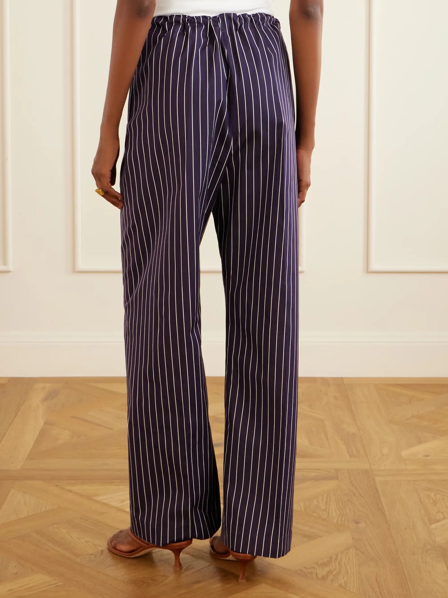 Striped Cotton-poplin Straight-leg Drawstring Pants
