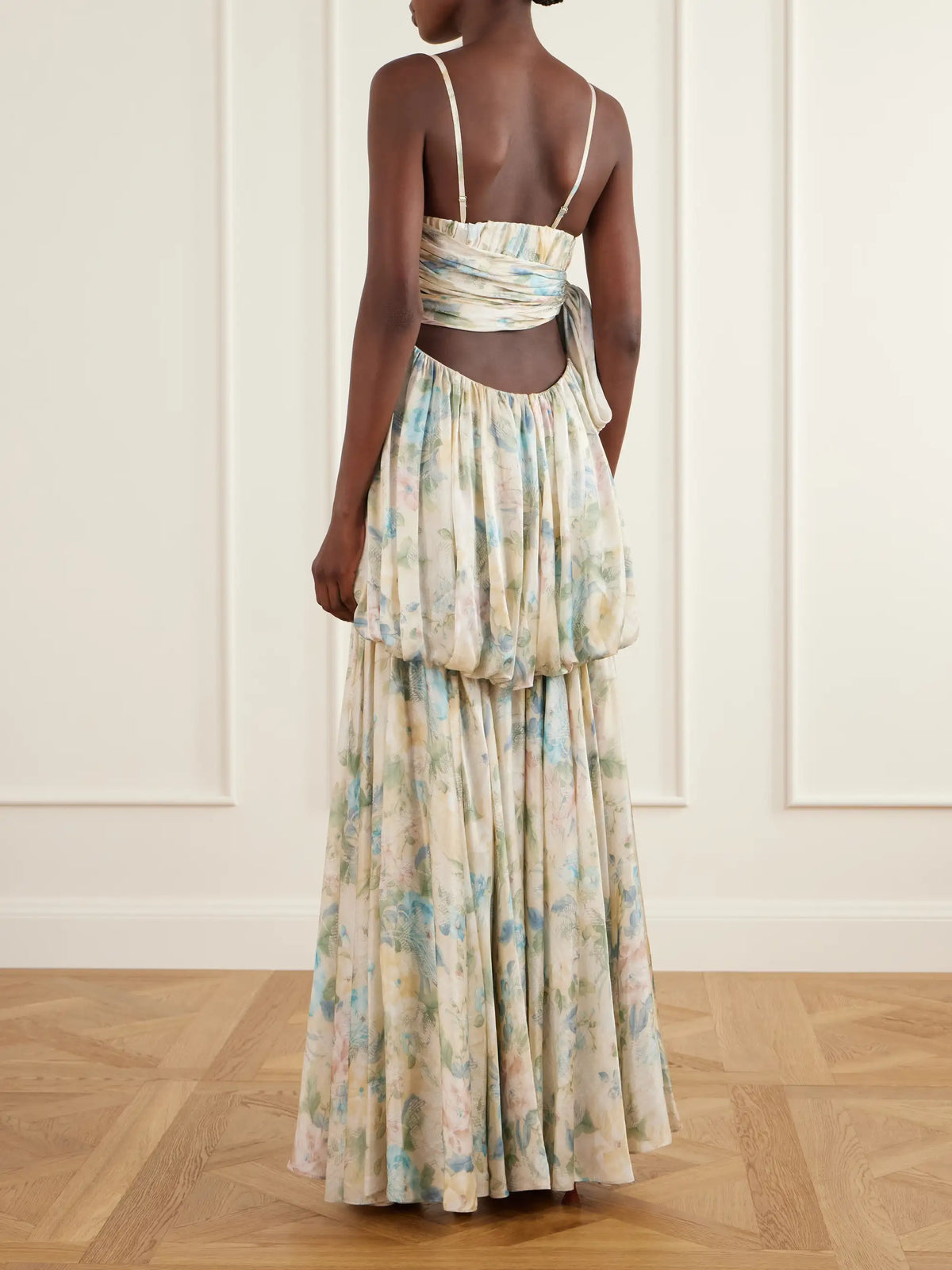 Zimmermann Clash Billow Cut-out Floral-print Silk-satin Maxi Dress