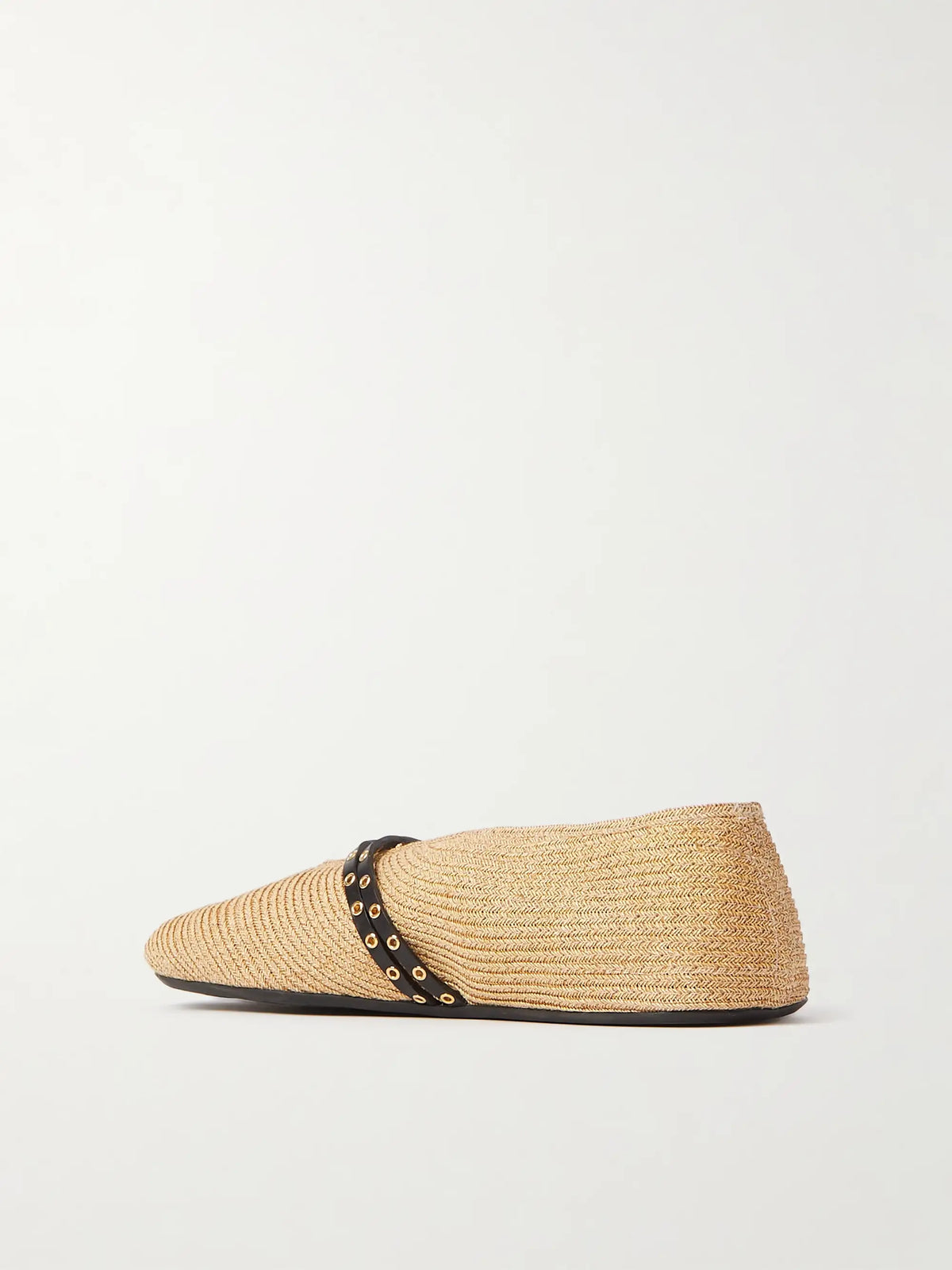 Leather-trimmed Raffia Ballet Flats