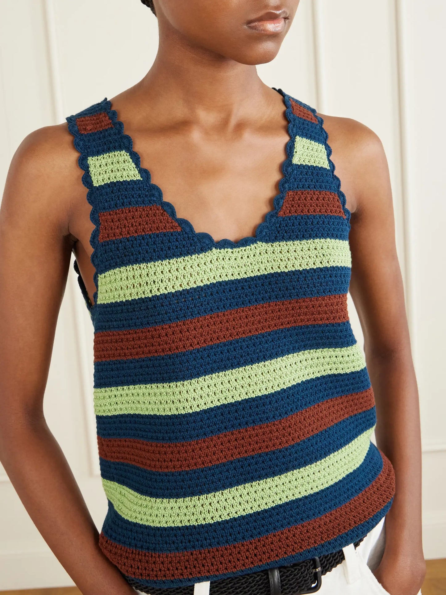 Santos Striped Crocheted Cotton Tank