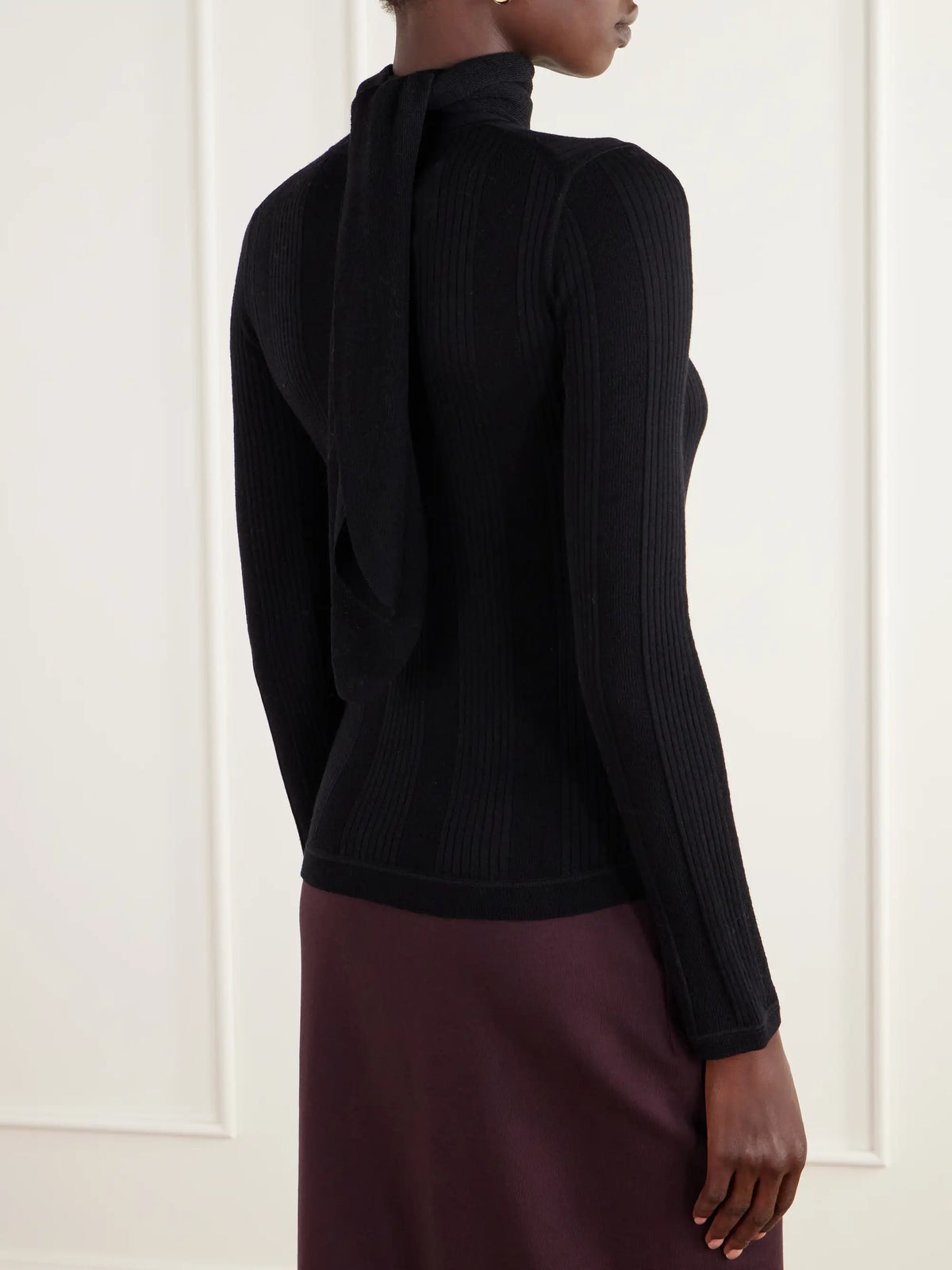 Tory Burch Scarf-detailed Ribbed Wool Sweater