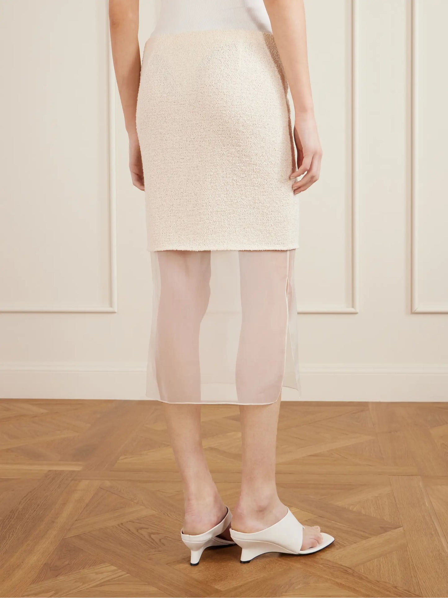 Sybil Layered Cotton-blend Bouclé And Organza Midi Skirt