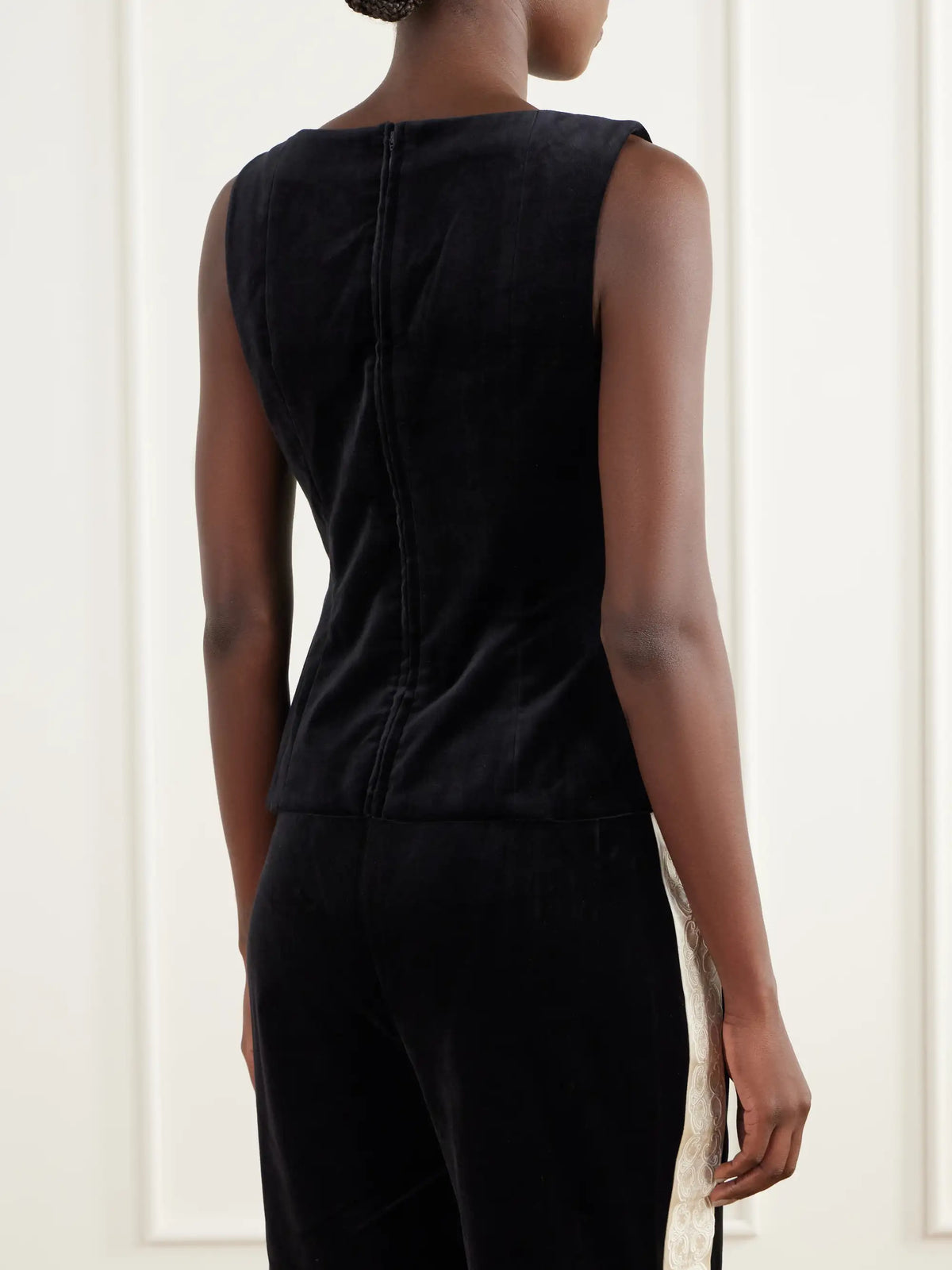Posse Florian Embroidered Satin-trimmed Cotton-velvet Top