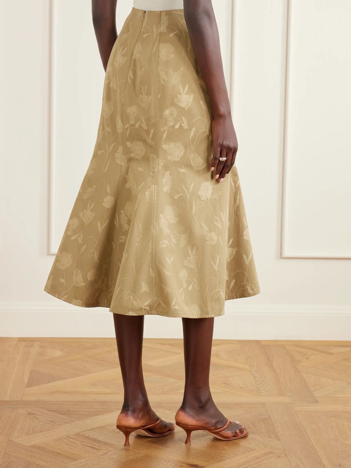 Floral-jacquard Cotton Midi Skirt