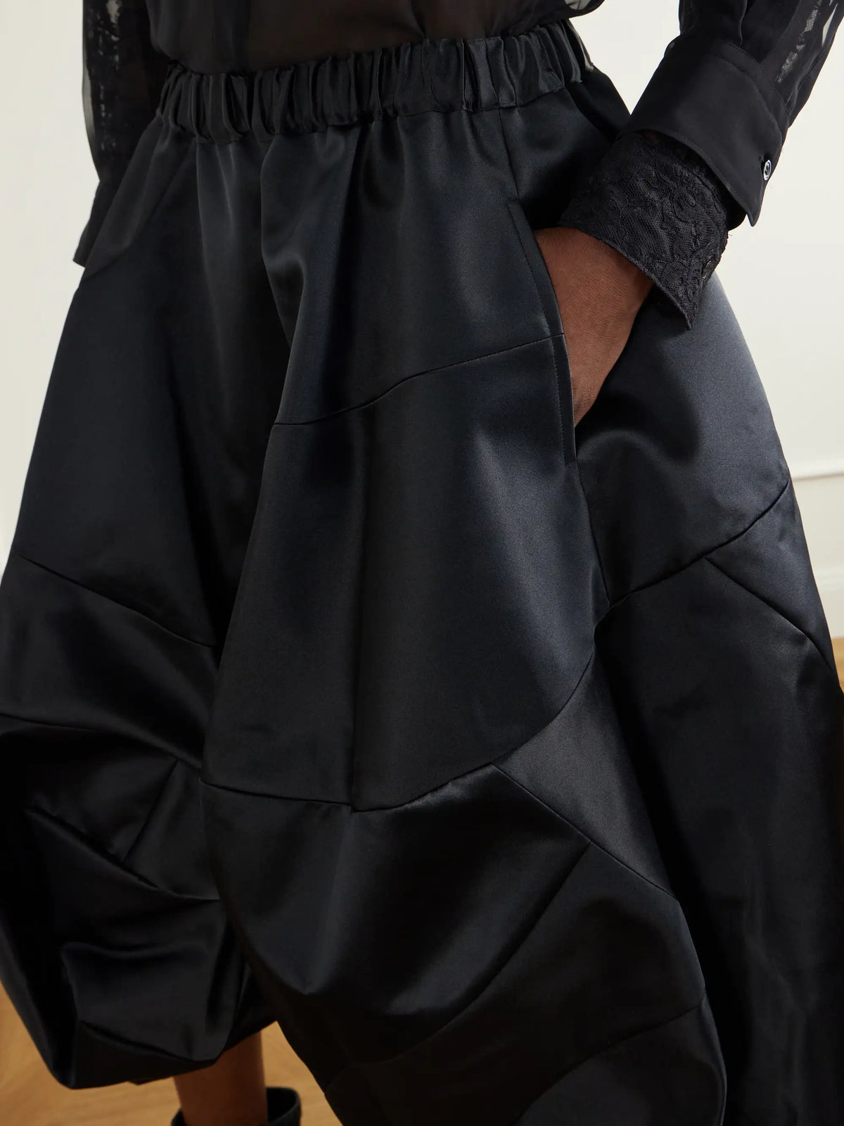 Comme des Garçons Gathered Satin Midi Skirt