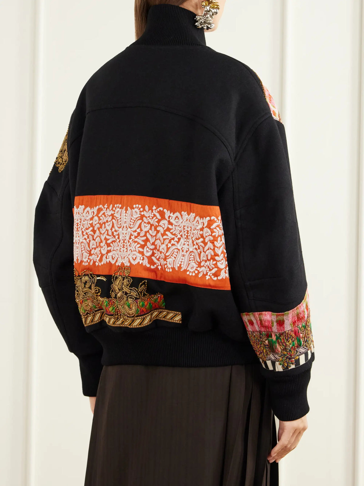 Dries Van Noten Embroidered Embellished Rib-trimmed Wool-blend Twill Bomber Jacket