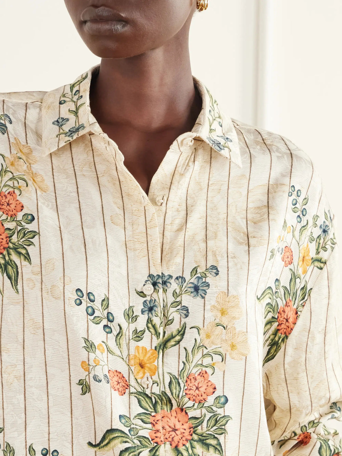 Agua by Agua Bendita Cecilia Striped Floral-print Jacquard Shirt
