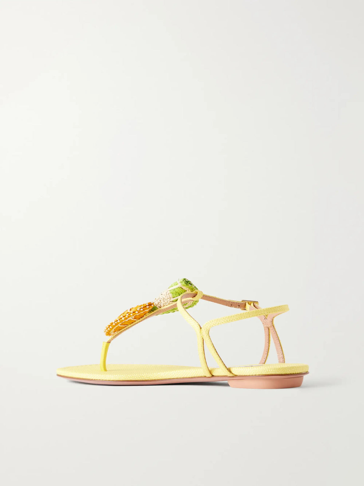 Embellished Raffia-effect Thong Sandals