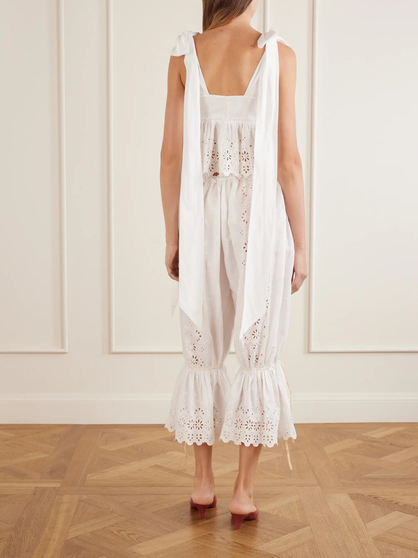 Cropped Bow-detailed Broderie Anglaise Cotton Top
