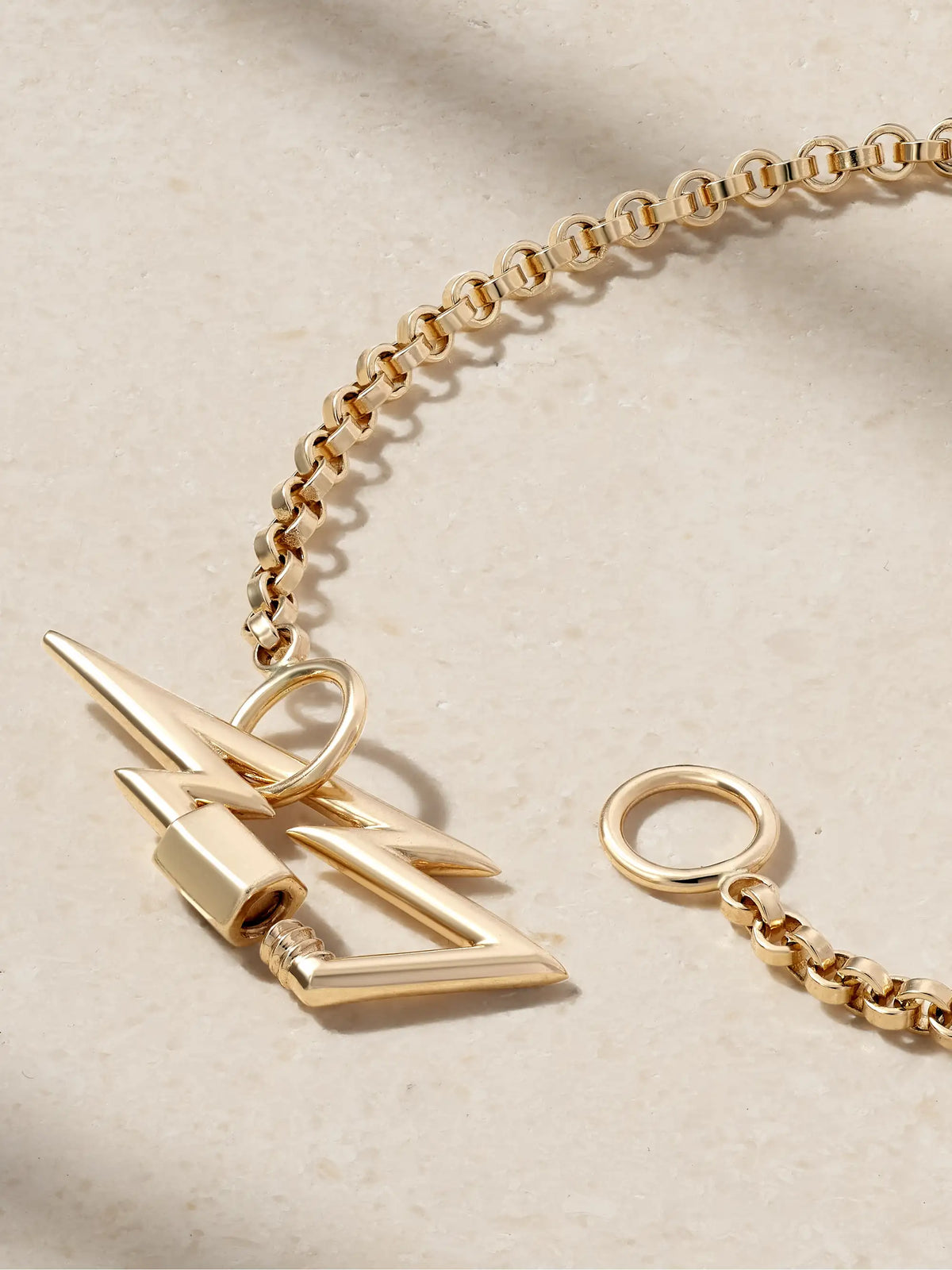 Bolt Lock + Rolo Chain 14-karat Gold Bracelet