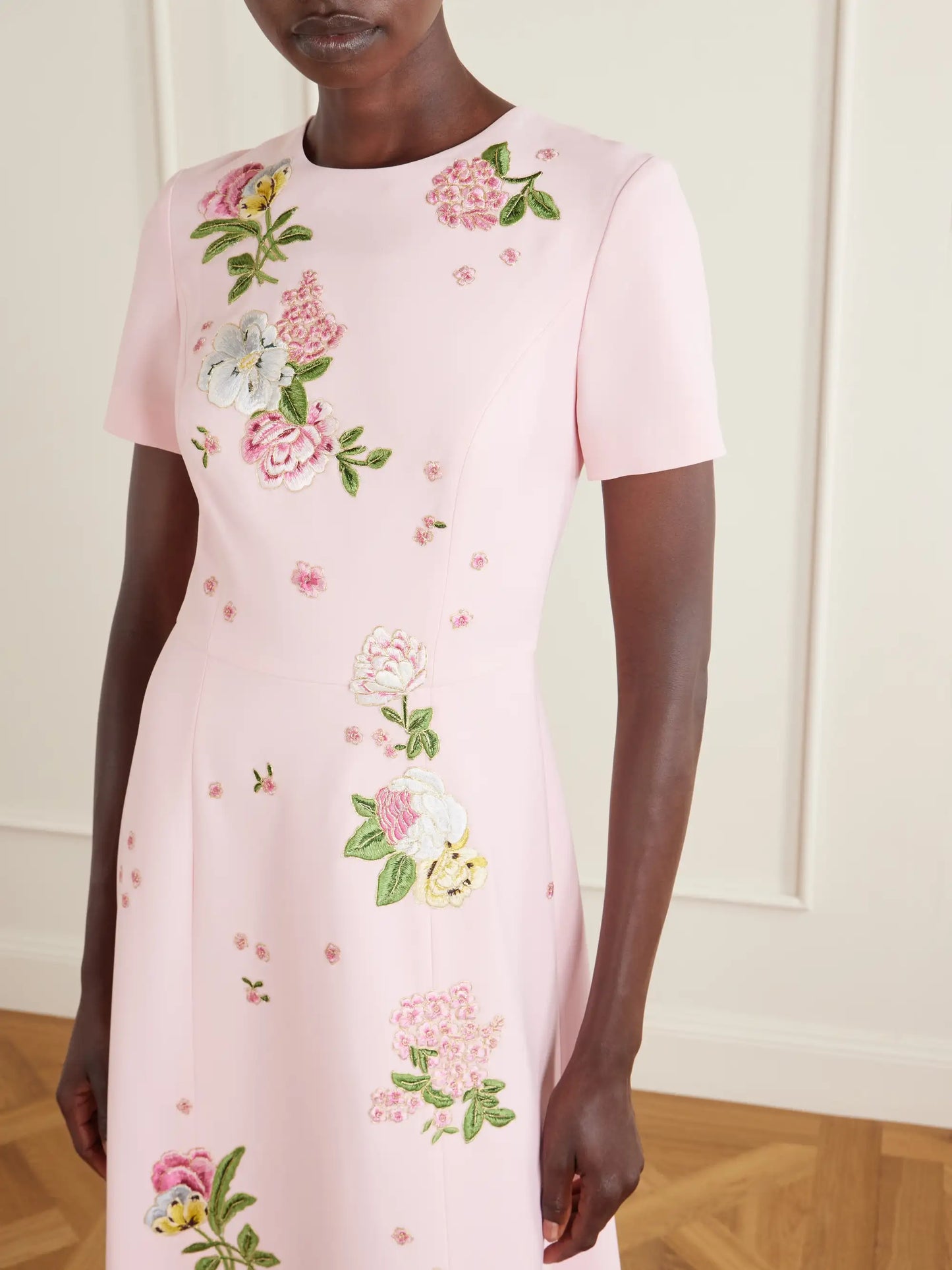 Floral-embroidered Crepe Gown