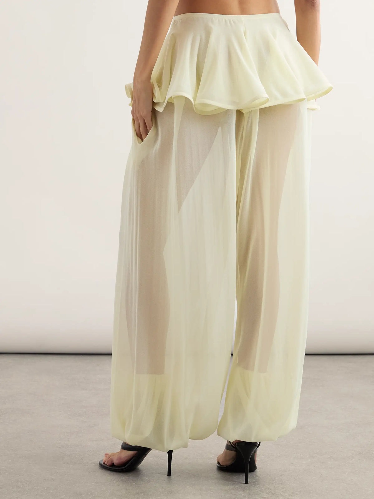 Pleated Georgette Peplum Balloon Pants