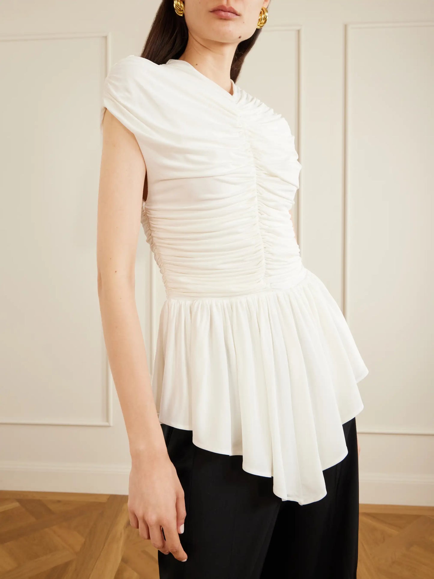 Gabor Ruched Ruffled Stretch-jersey Blouse