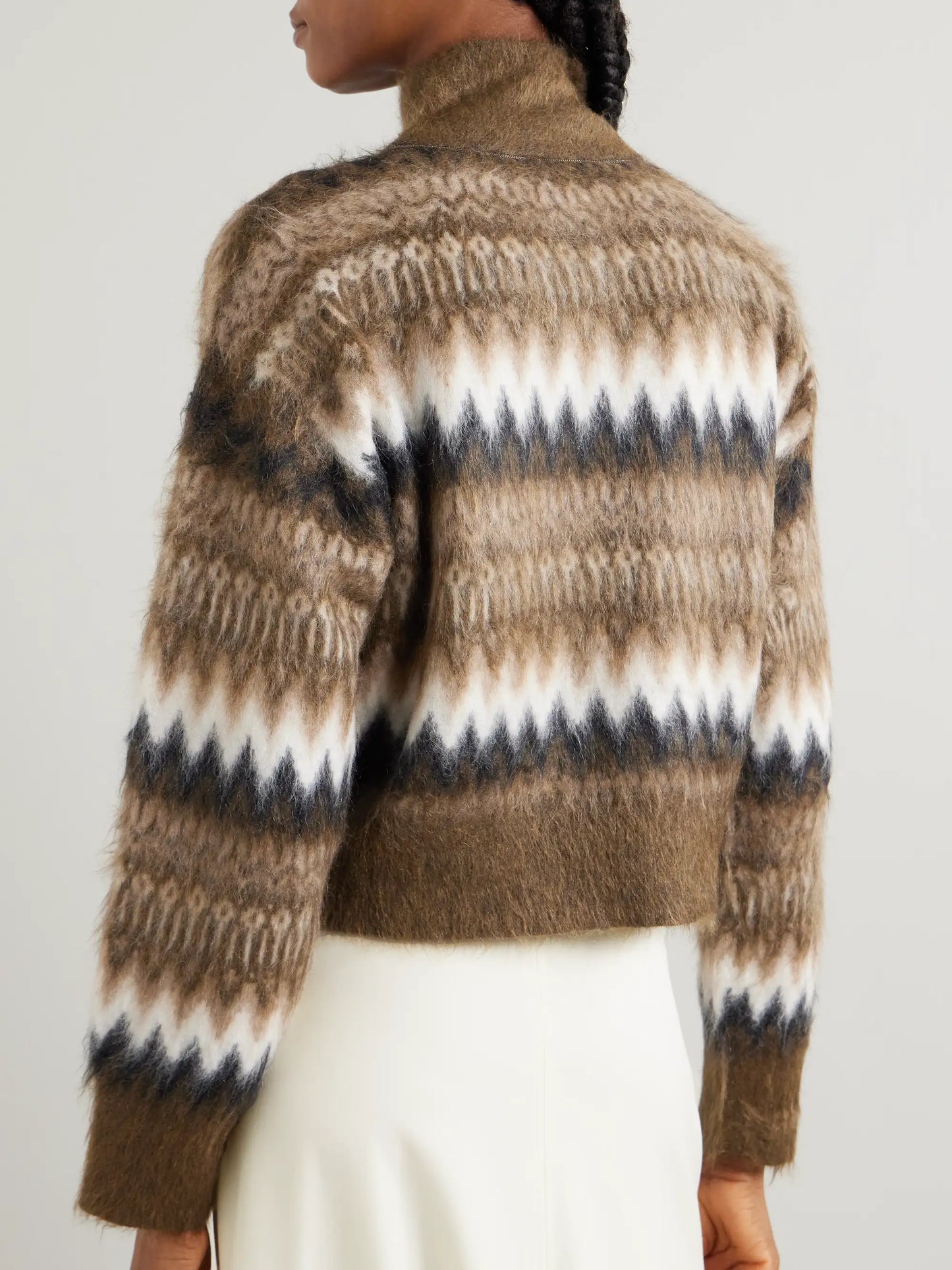 Cropped Brushed Intarsia-knit Turtleneck Sweater