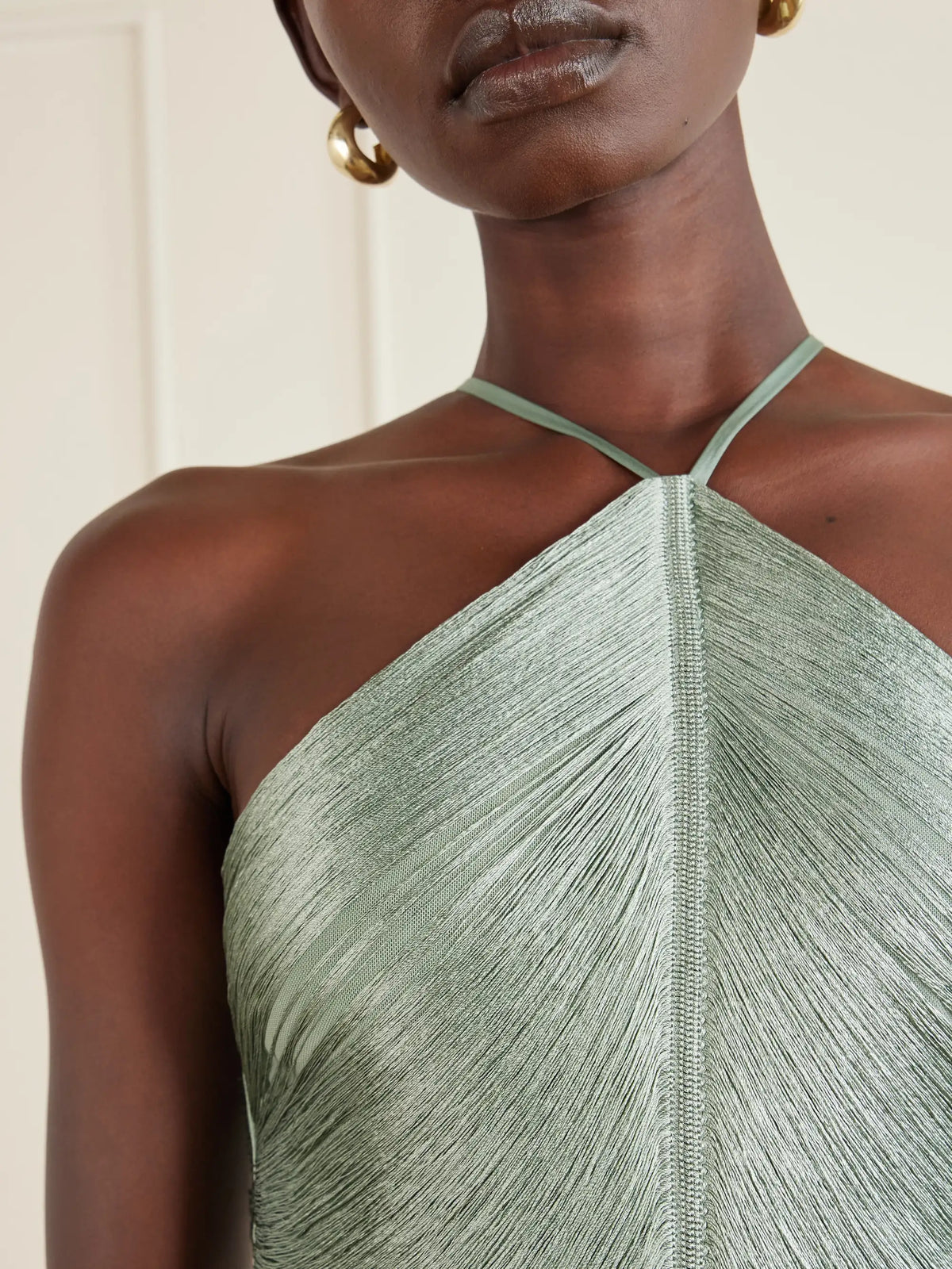 Cult Gaia Renata Fringed Satin-trimmed Mesh Gown