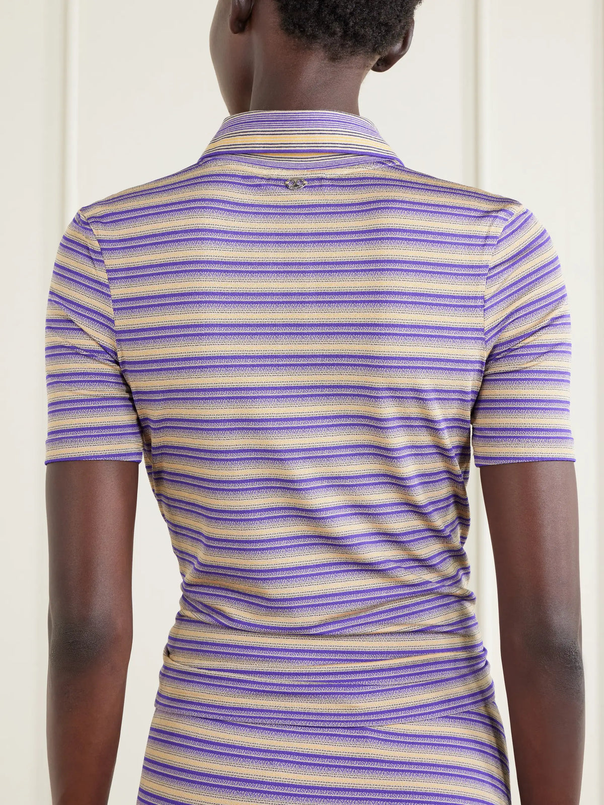 Embellished Striped Woven Polo Shirt