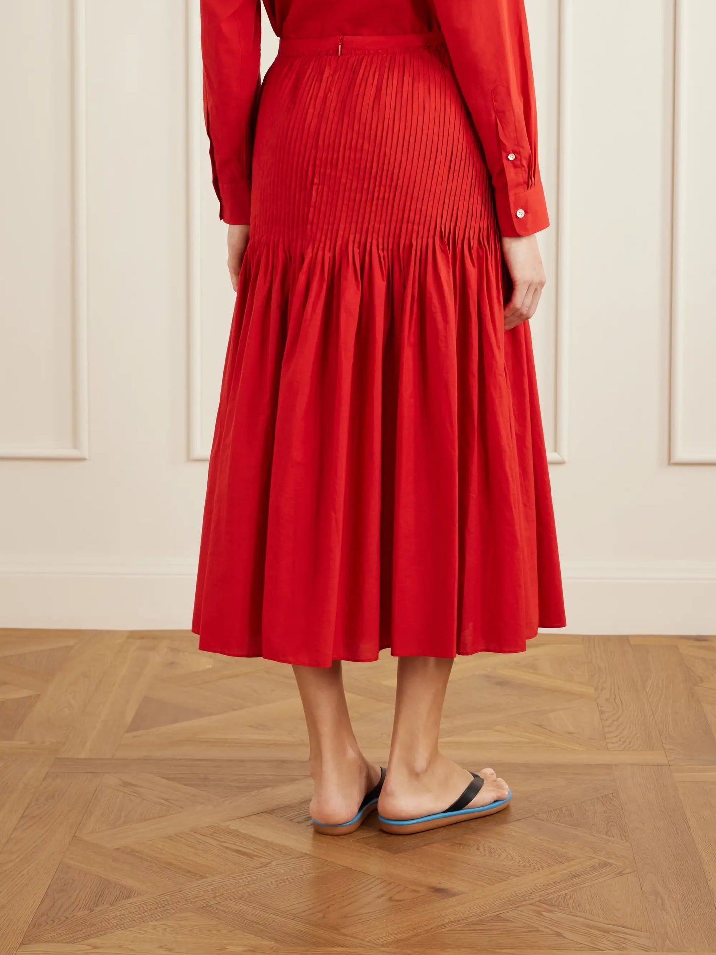 Pleated Cotton-poplin Midi Skirt