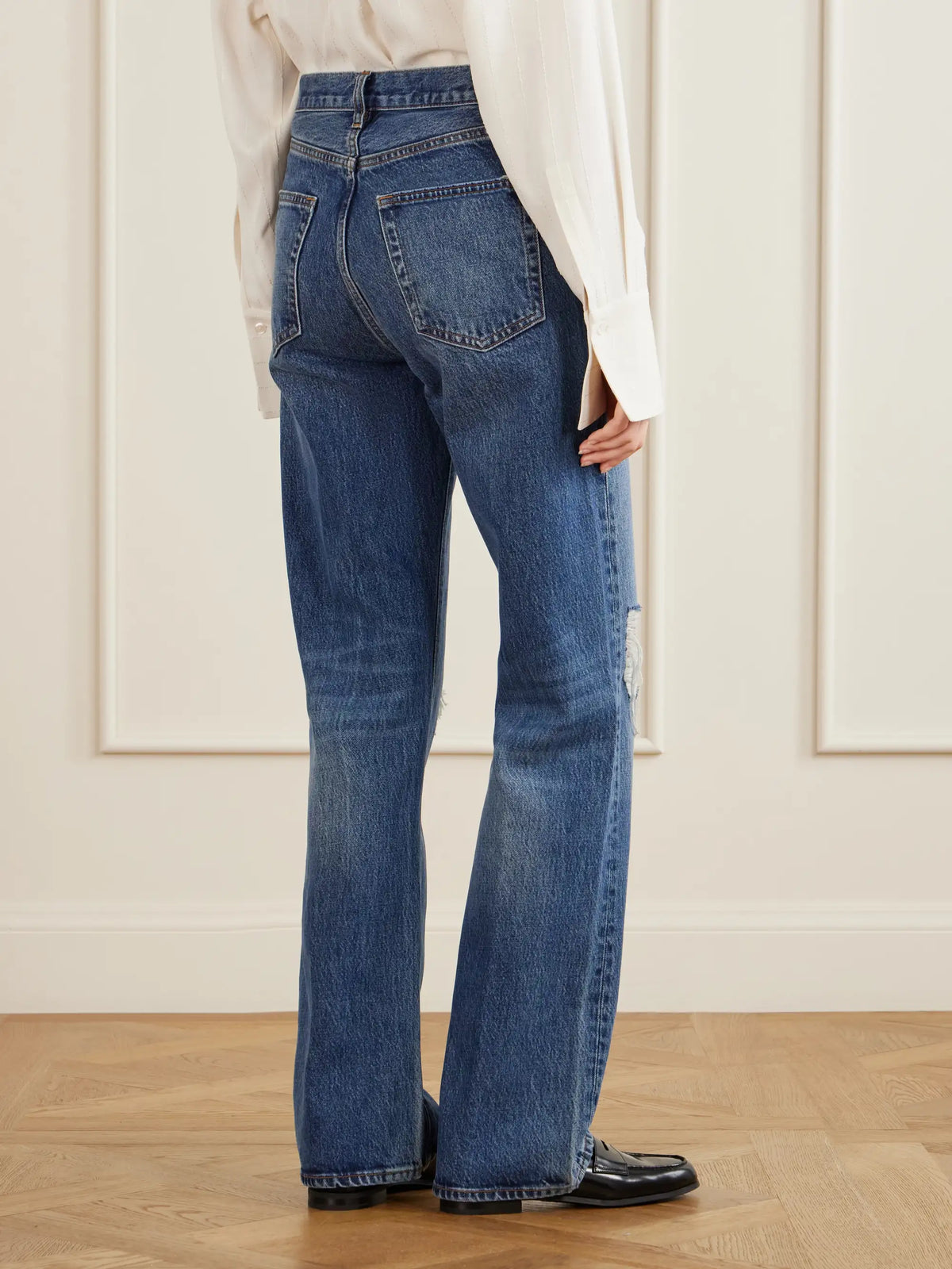 FRAME The Vertical Distressed High-rise Straight-leg Jeans