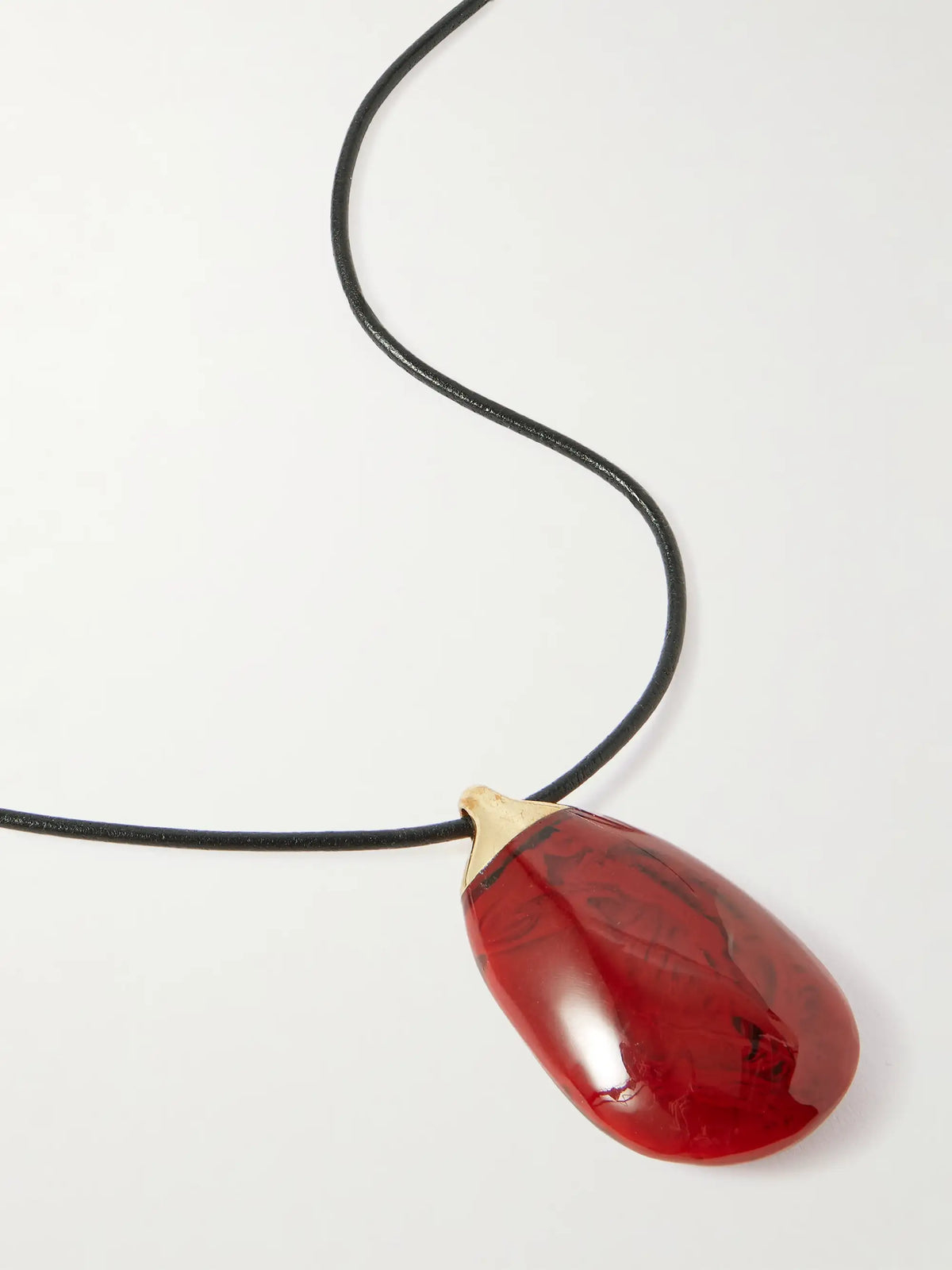 River Rock Gold-plated, Resin And Leather Necklace