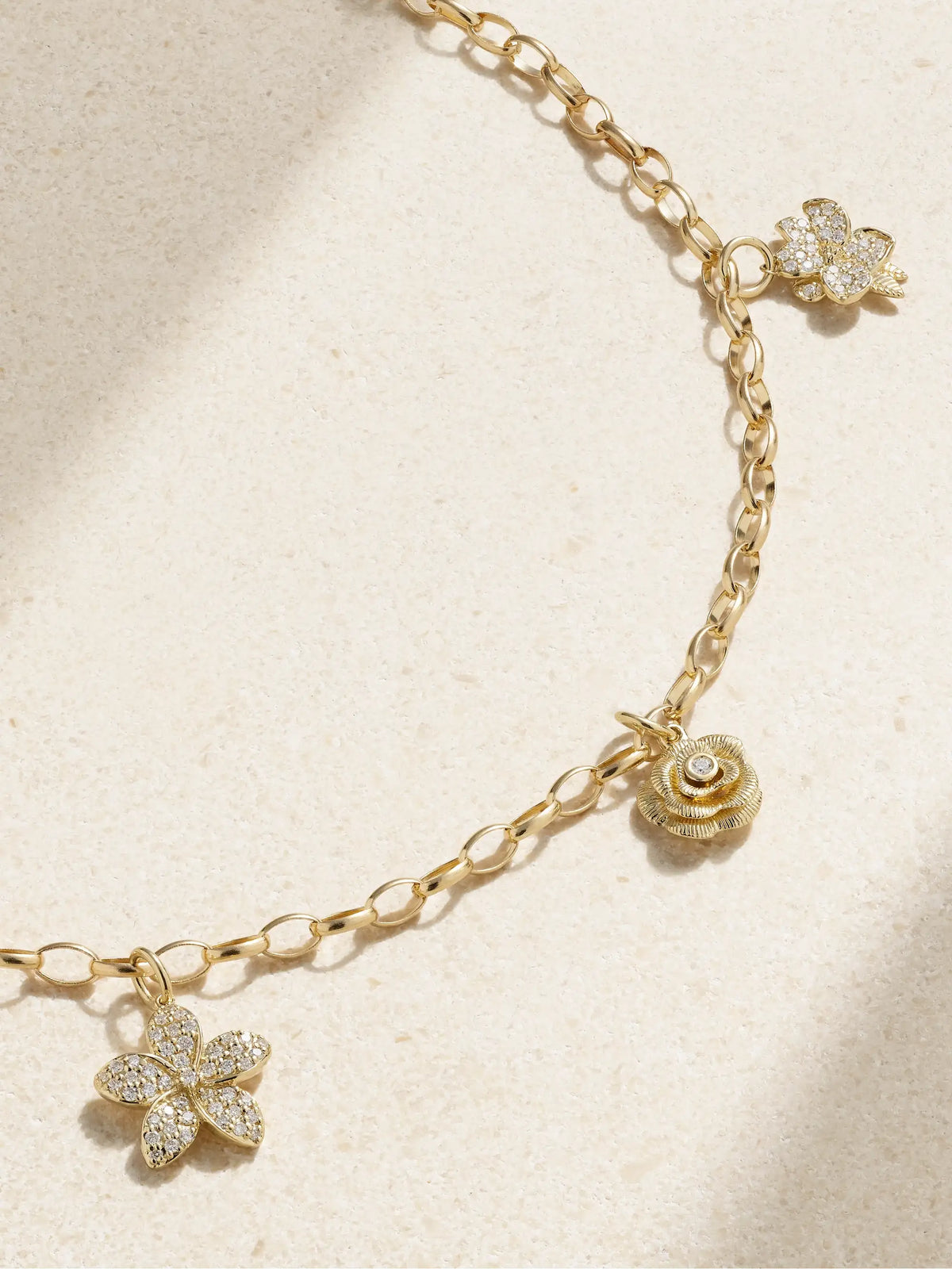 Xl Flower 14-karat Gold Diamond Anklet