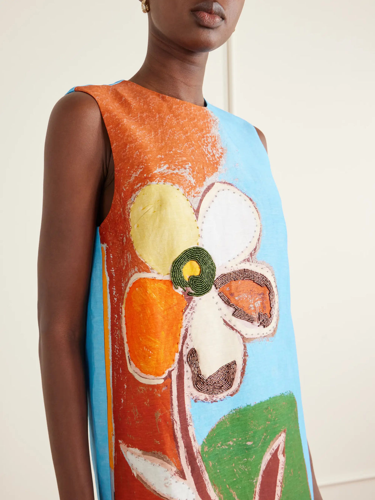 Lenny Embellished Printed Linen-blend Mini Dress