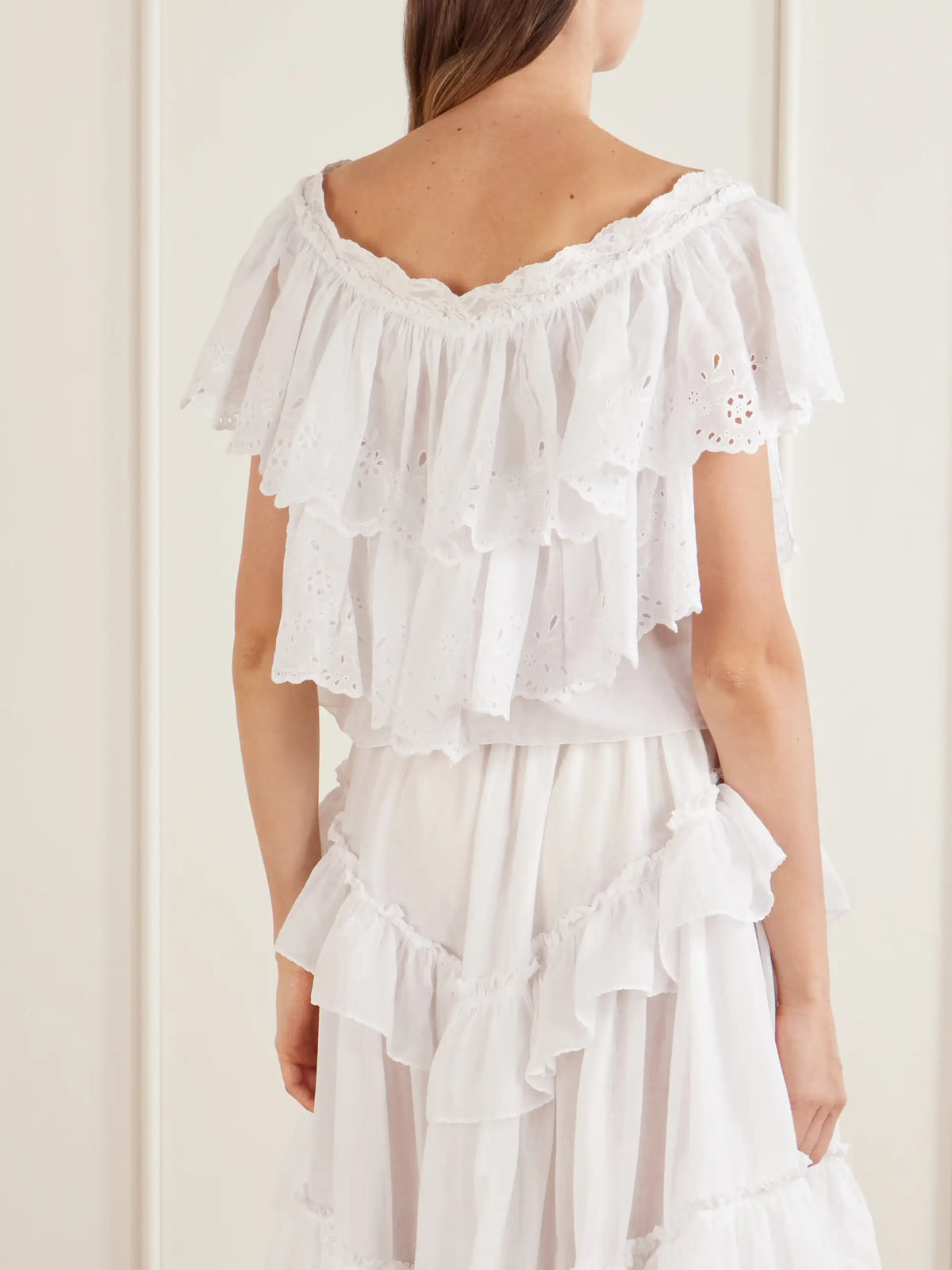 Cropped Ruffled Broderie Anglaise Cotton Top