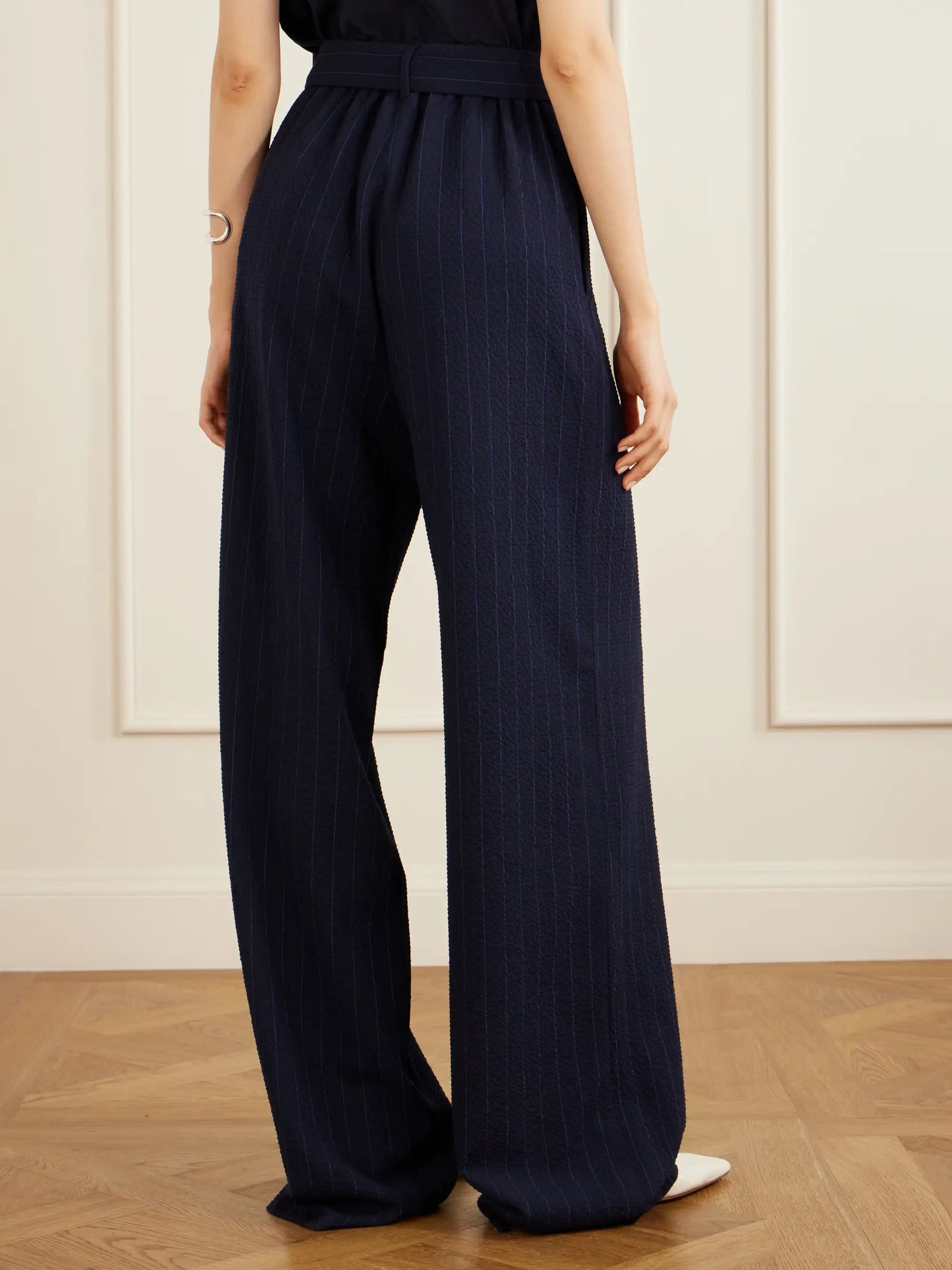 Striped Seersucker Virgin Wool-blend Pants