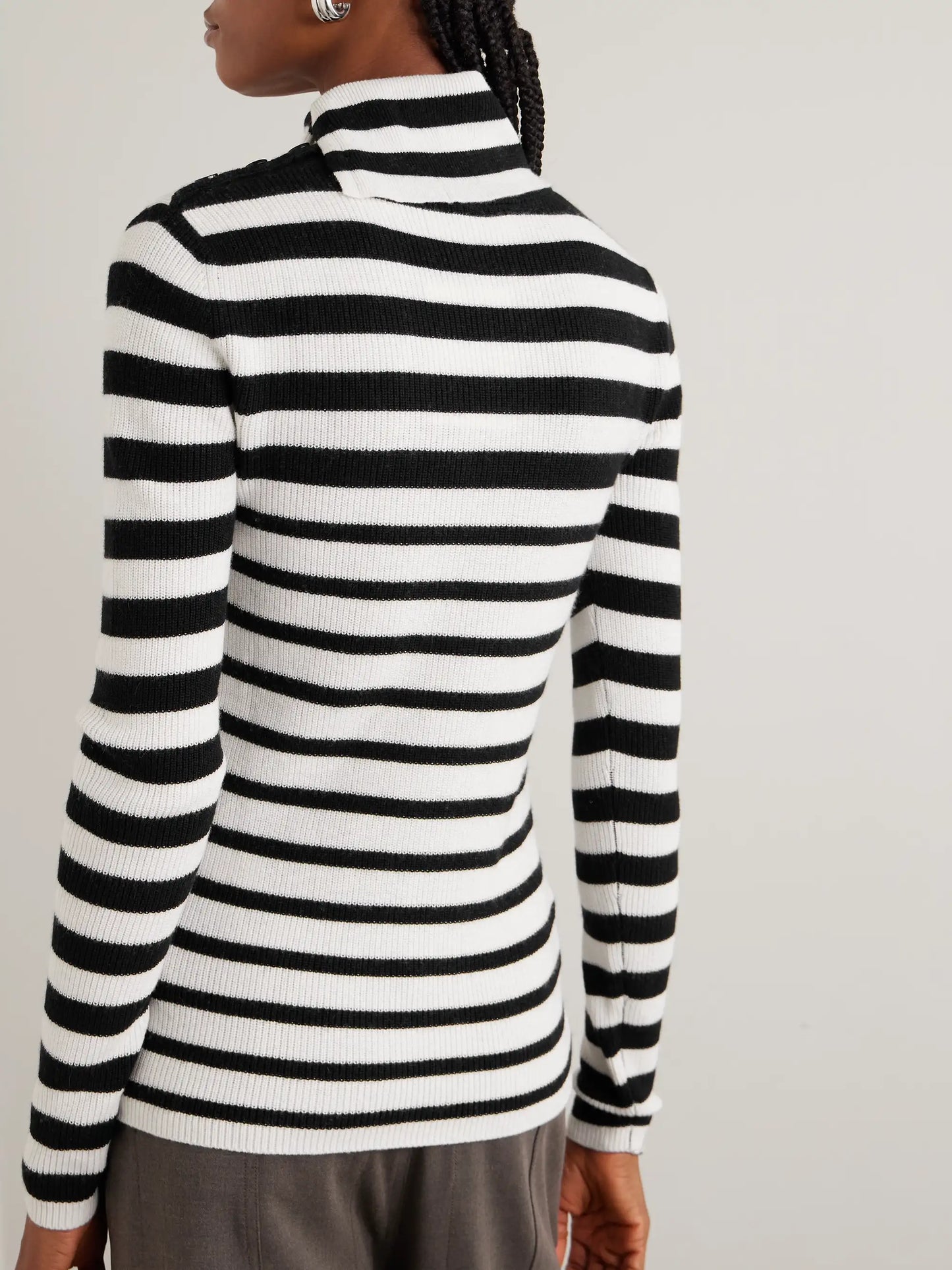 Sabrine Button-detailed Striped Ribbed Cotton And Cashmere-blend Turtleneck Sweater