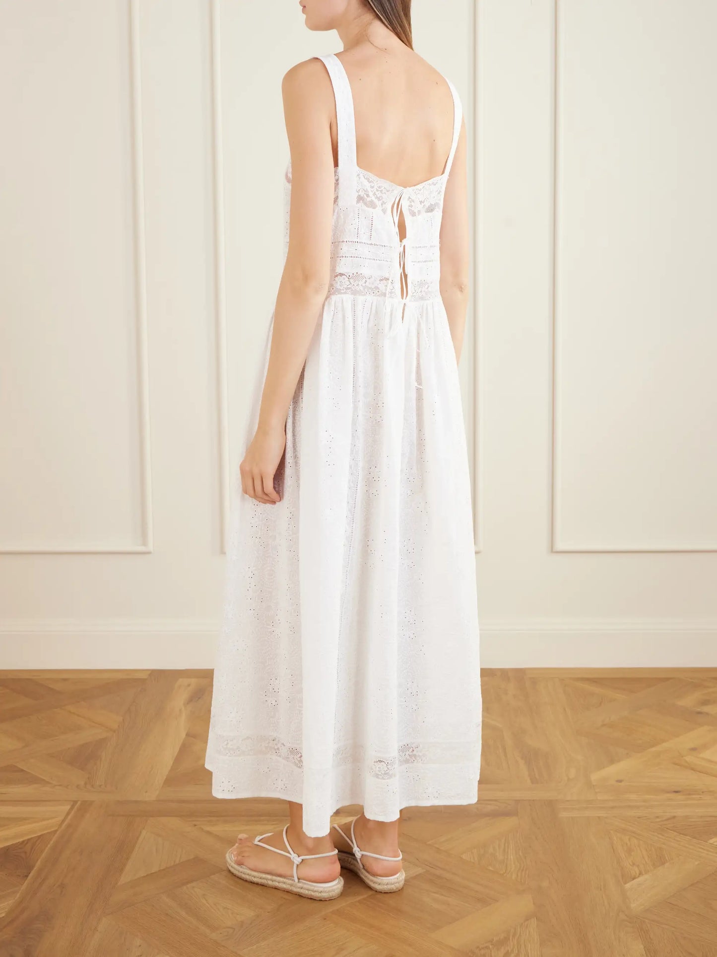 Antigua Lace-trimmed Embroidered Cotton Midi Dress