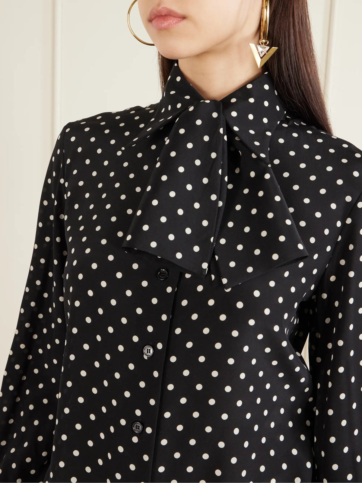Tie-detailed Polka-dot Silk Crepe De Chine Shirt