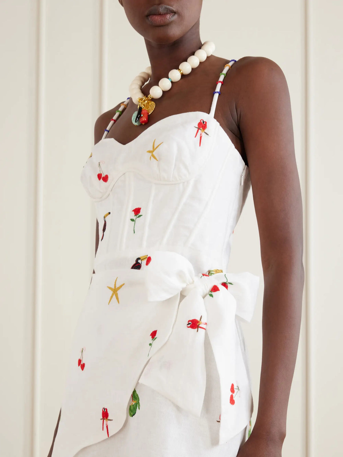 Farm Rio Cool Day Scalloped Embroidered Linen Mini Dress
