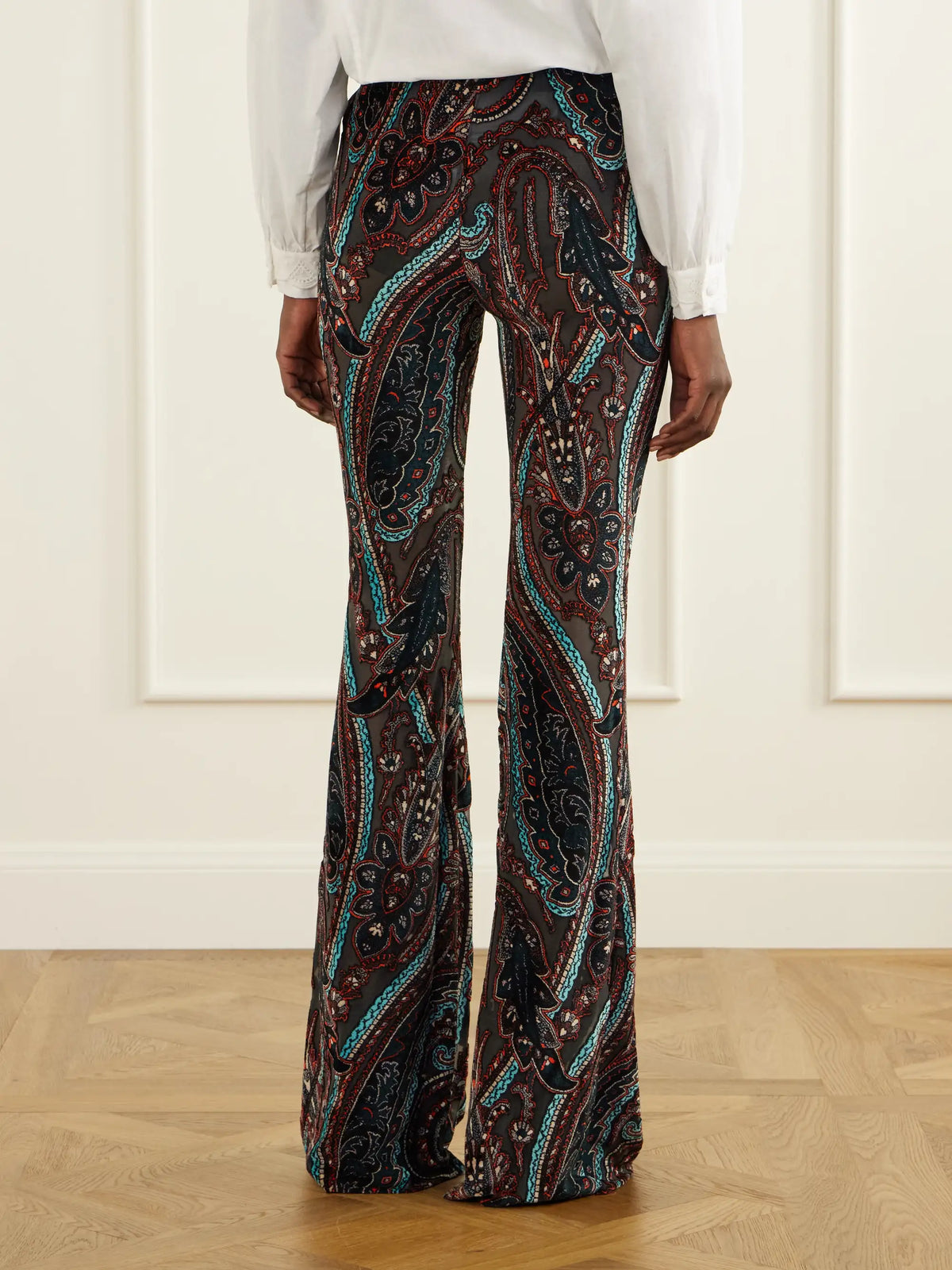 Etro Paisley-appliquéd Mesh Flared Pants